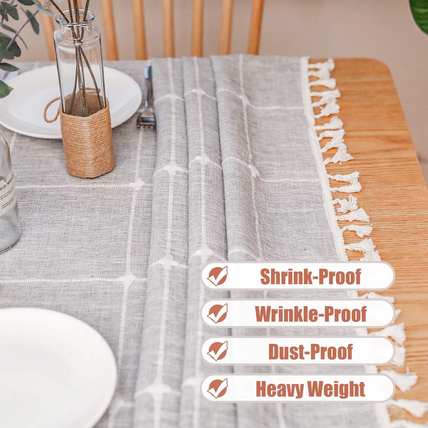 Vonabem Table Cloth Tassel Cotton Linen Table Cover for Kitchen Dinning Wrinkle Free Table Cloths Rectangle/Oblong (58''x102'', 8-10 Seats, Grey)