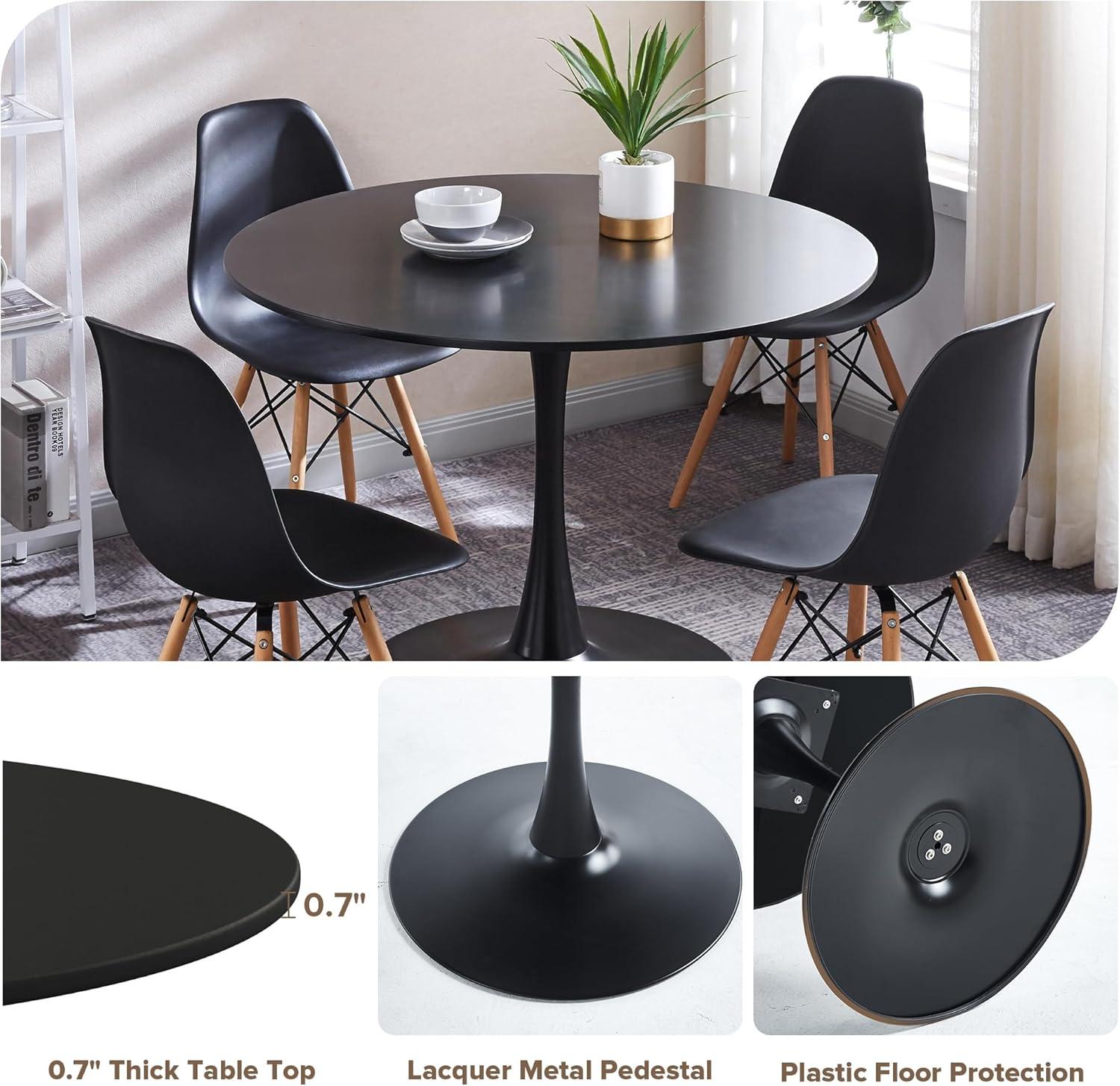 5 Piece Dining Table Set,31" Round Dining Table Set for 4,Modern Kitchen Table and Chairs for Dining Room & Coffee Shop & Small Spaces,Black
