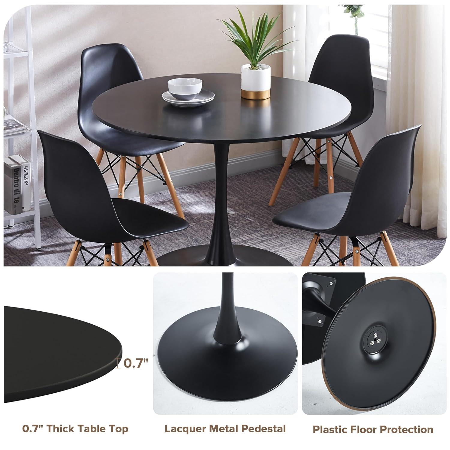5 Piece Dining Table Set,31" Round Dining Table Set for 4,Modern Kitchen Table and Chairs for Dining Room & Coffee Shop & Small Spaces,Black