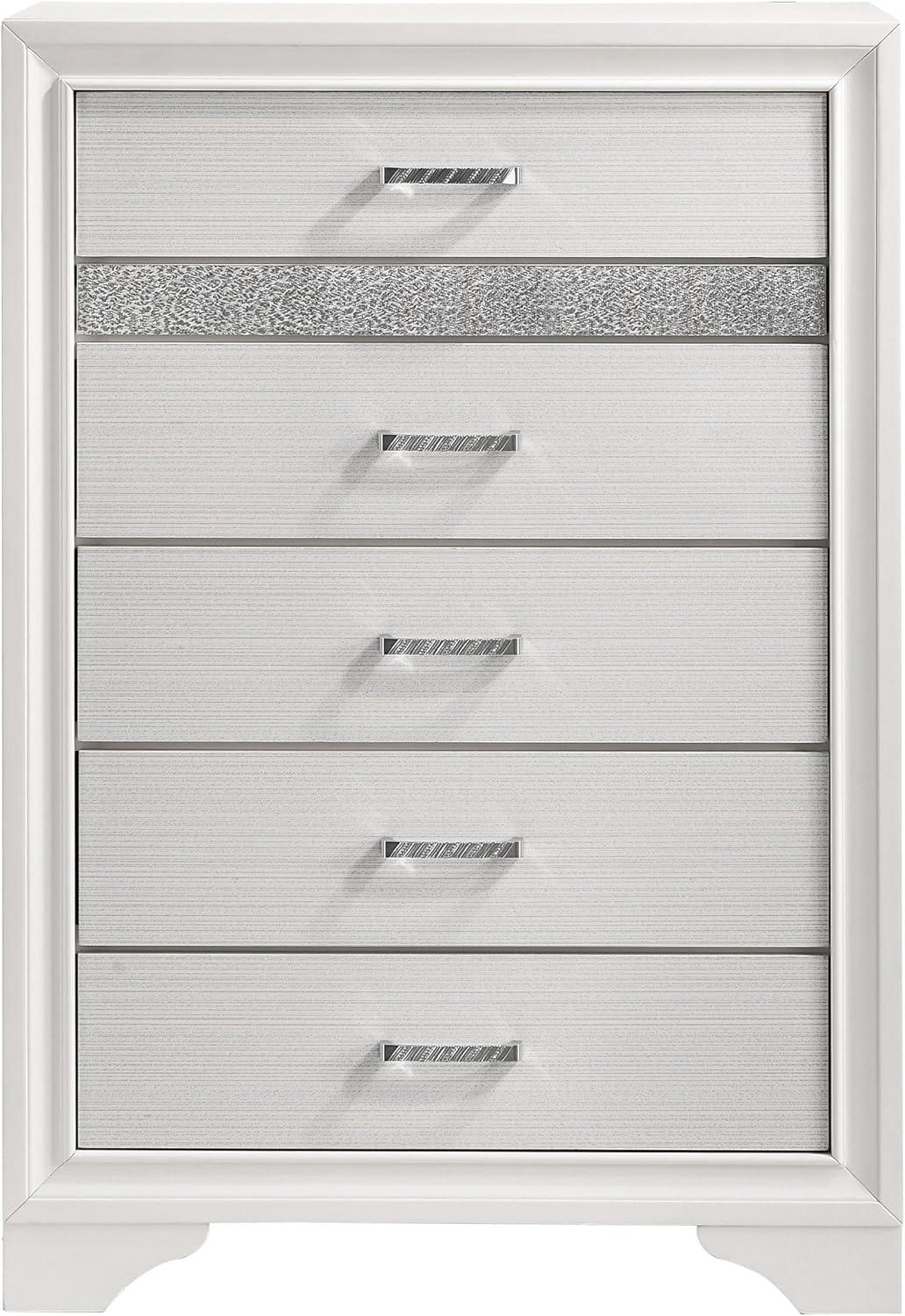 Miranda 5-drawer Chest White and Rhinestone