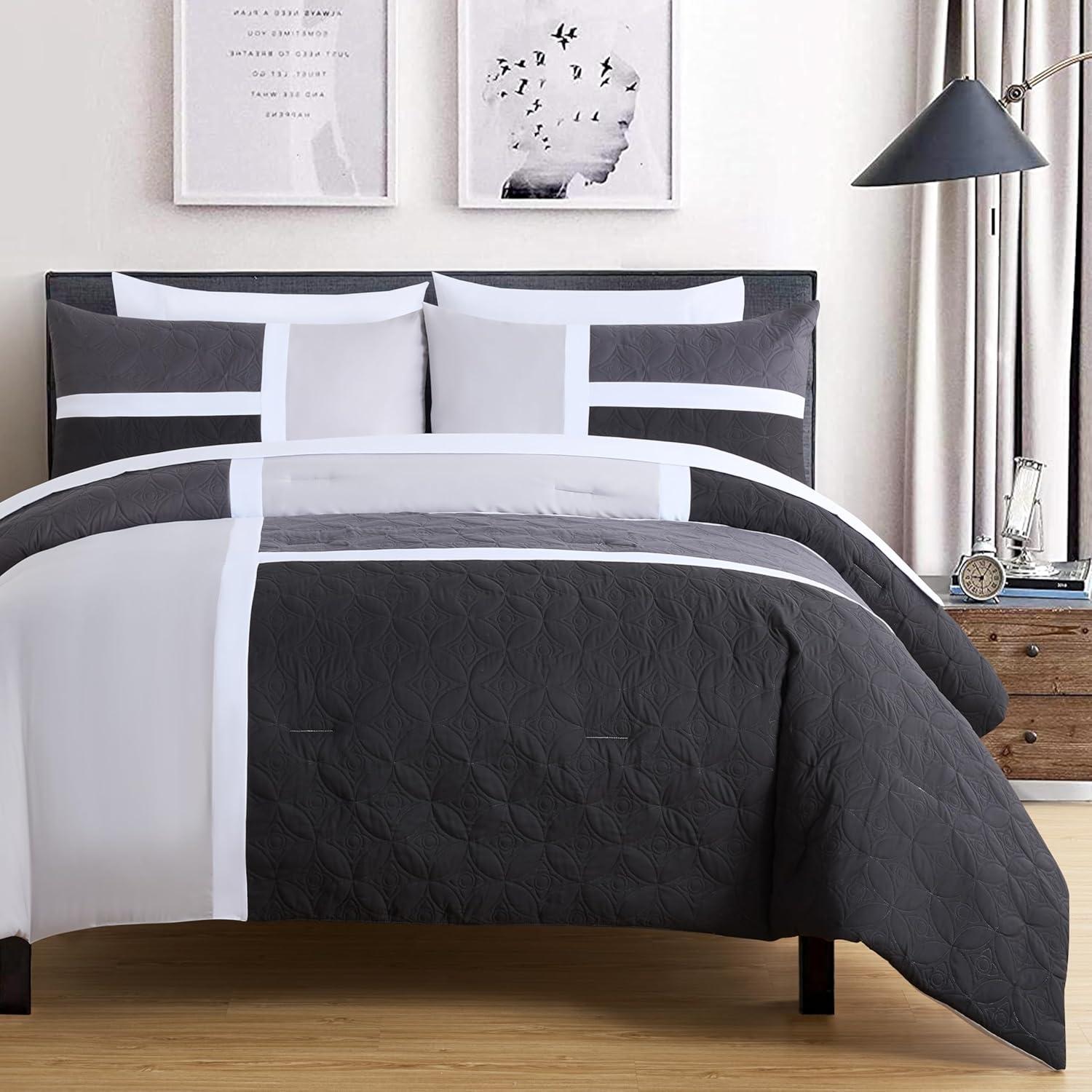 Chezmoi Collection 7-Piece Patchwork Bed in a Bag Comforter Set with Sheets