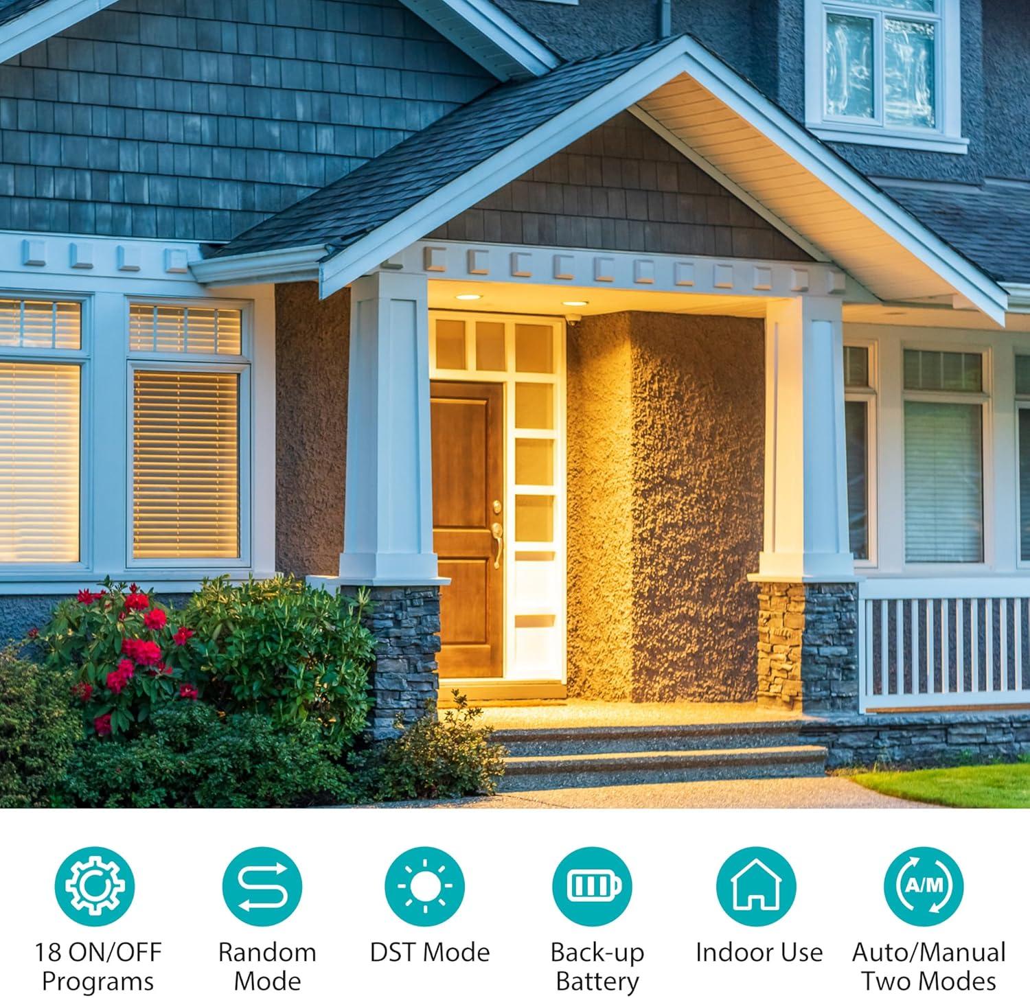 BN-LINK 7 Day Programmable In-Wall Timer Switch for Lights, fans and Motors , Single Pole and 3 Way Both Use, Blue Backlight, Neutral Wire Required, White