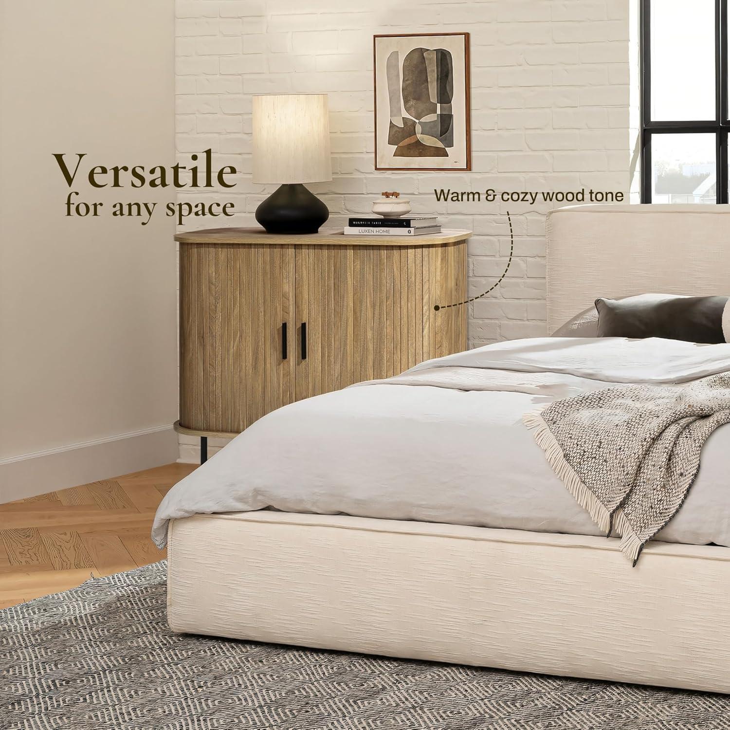 LuxenHome 35” Mid Century Modern Accent Cabinet, Sliding Door Sideboard Buffet Cabinet with Storage, Small Storage Entryway Cabinets for Kitchen, Living Room, Entryway