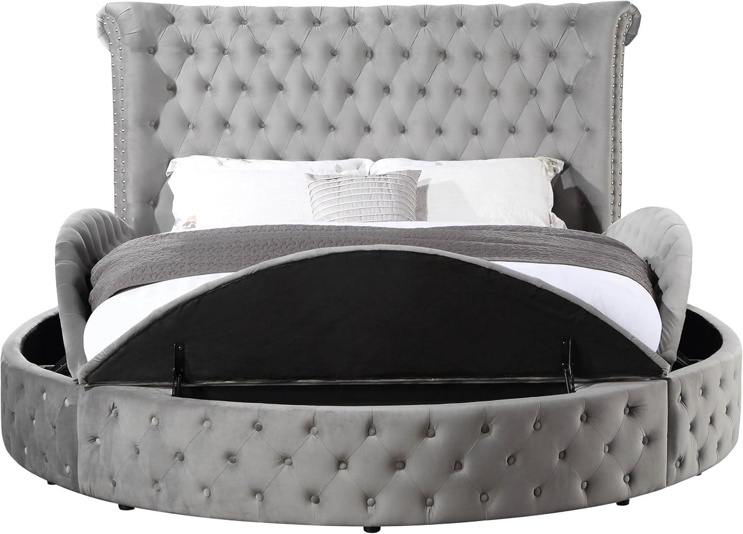 109" Queen Bed Gaiva Bed Gray Velvet - Acme Furniture: Elegant Nailhead, Button-Tufted Design, Wood Composite Frame