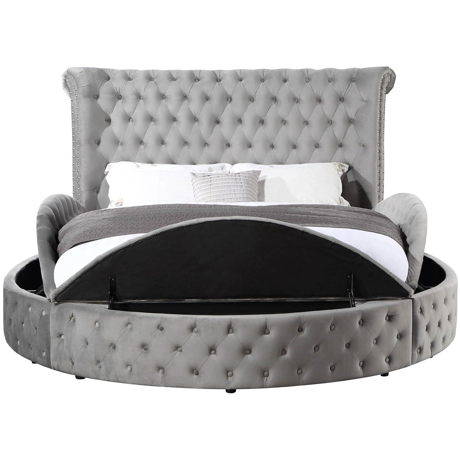 109" Queen Bed Gaiva Bed Gray Velvet - Acme Furniture: Elegant Nailhead, Button-Tufted Design, Wood Composite Frame