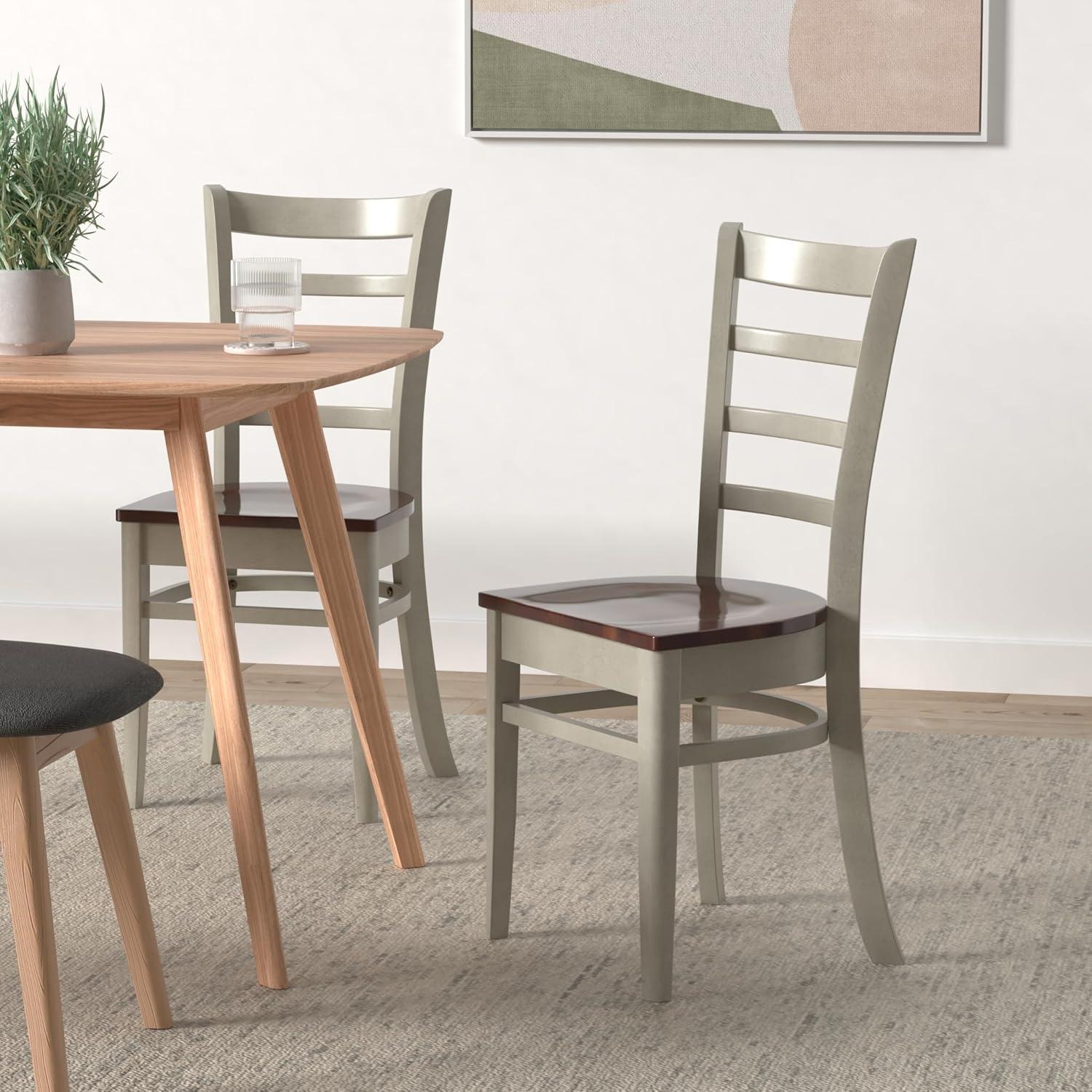 Set of Two Solid Wood Emily Side Chairs in Almond/Espresso