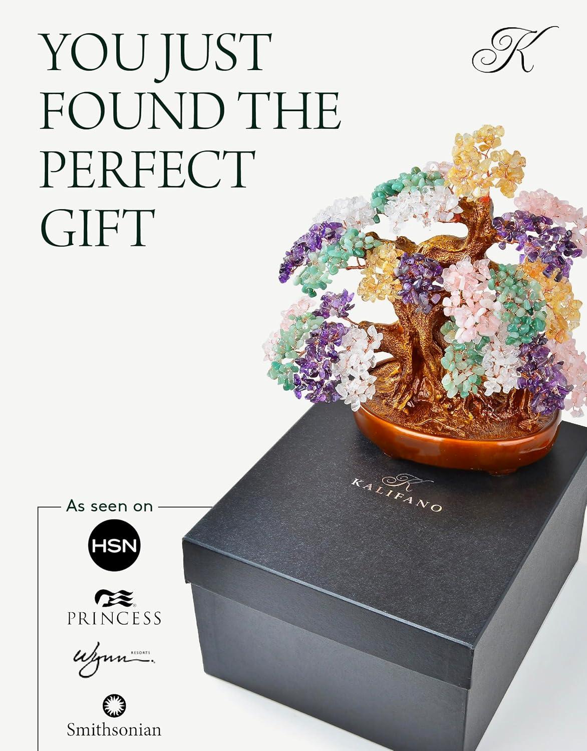 KALIFANO Natural Tree of Life Gemstones (1,251 Count) - Bonsai Feng Shui Chakra Crystal Money Tree for Healing and Luck - 14"