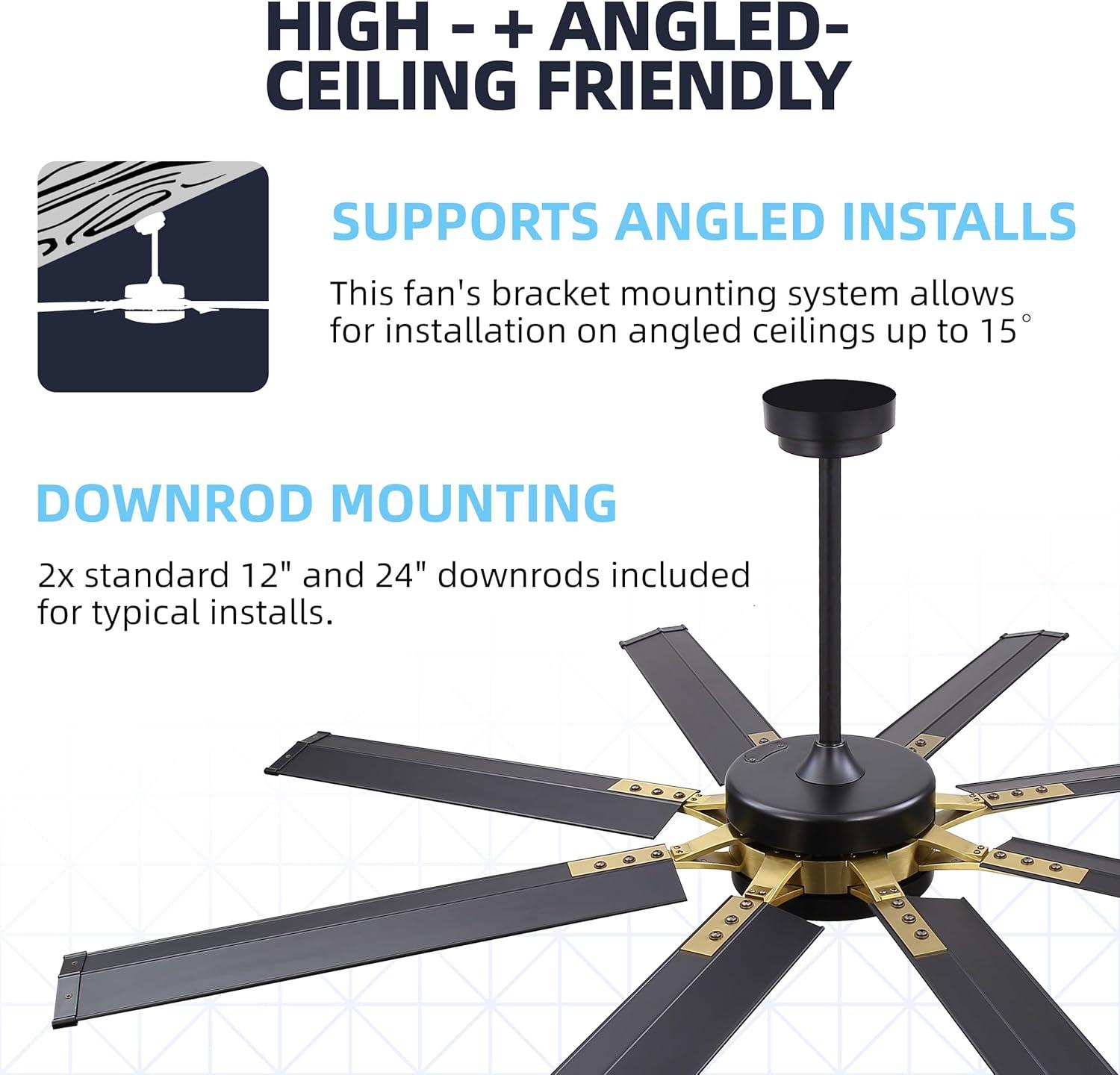 72" 8 - Blade Modern Ceiling Fan With Led Lights Remote App Control