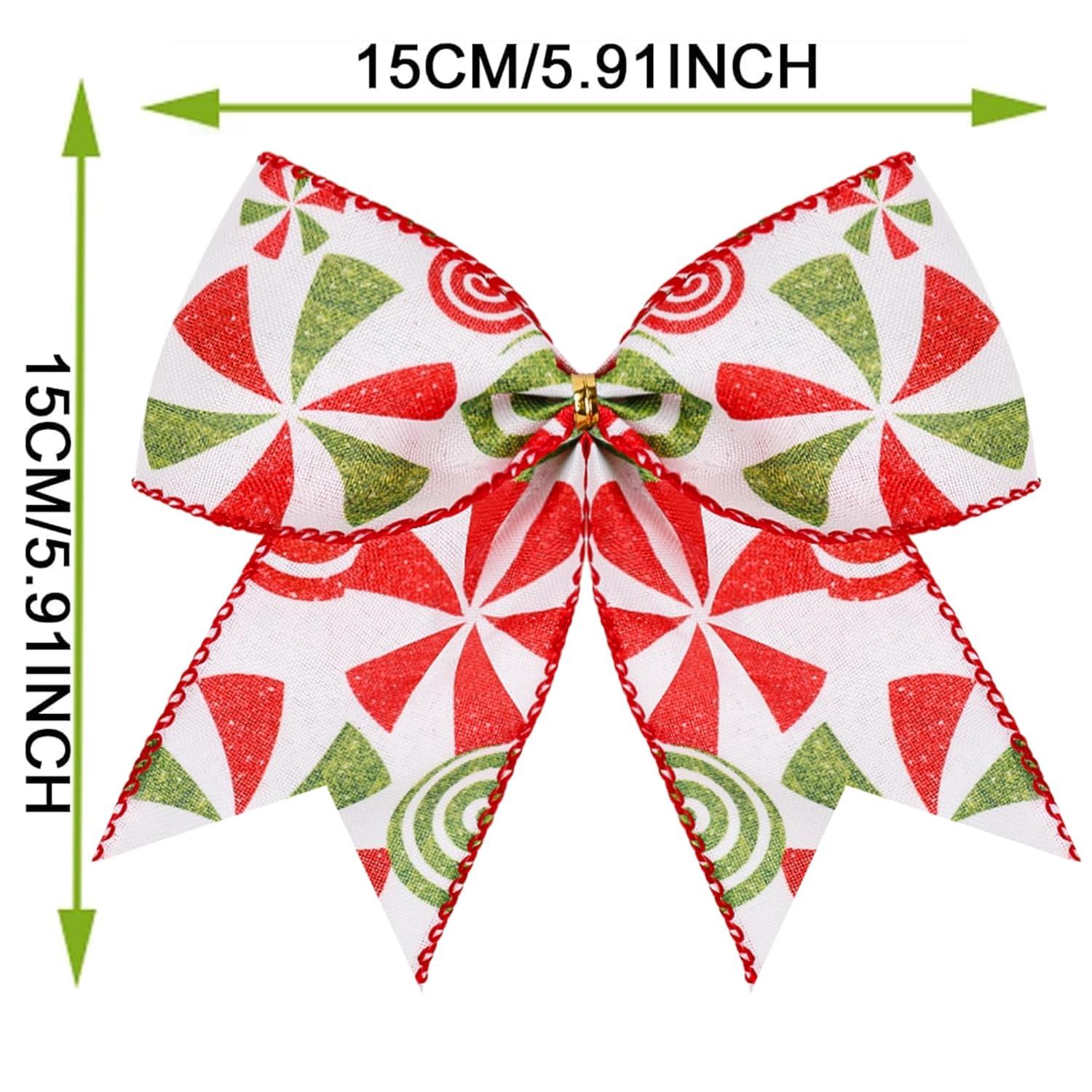 Sandistore Cute Cars 12pcs Christmas Tree Bows Ornaments 6 Inch Large Christmas Wreath Bows Red Green Xmas Tree Bows Christmas Glitter Dot Bows Ribbons Decoration For Garland Diamonds for Crafts