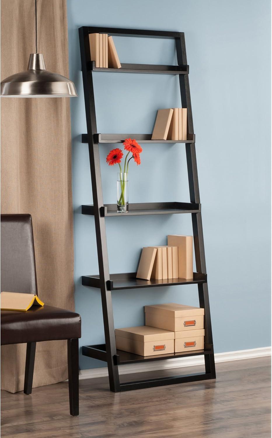 74.65" Bailey Leaning Shelf Black Finish - Winsome: 5-Tier Storage, Modern Design