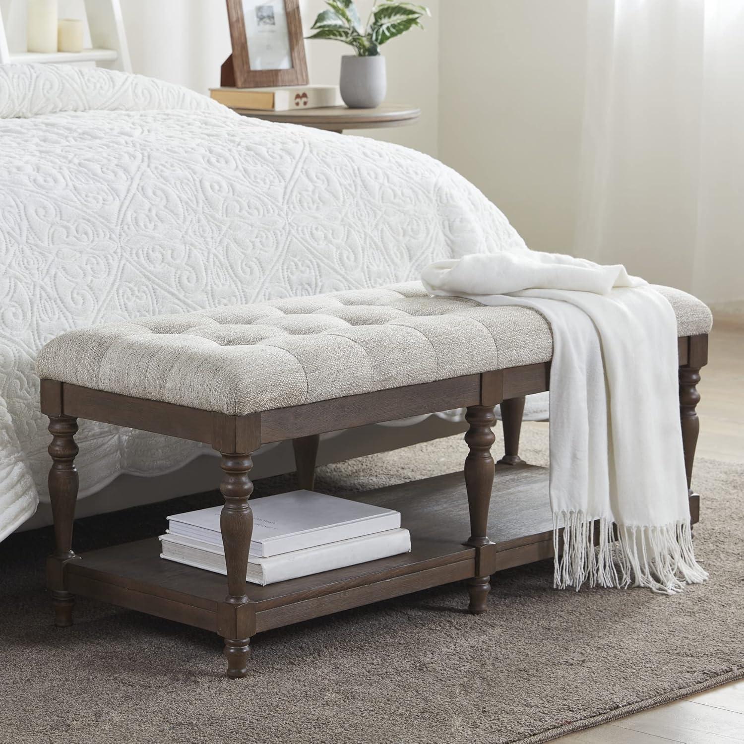 Martha Stewart Highland Tufted Accent Bench with Shelf