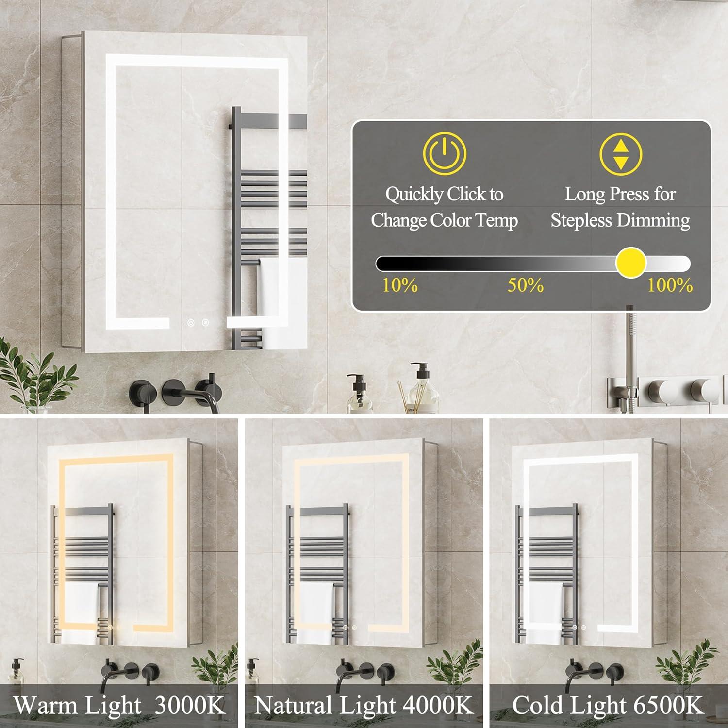 Ebern Designs Christhilde Medicine Cabinet with LED Mirror for Bathroom, Defog, Stepless Dimming, 3 Color Change, 2 Outlets, 2USB & Reviews | Wayfair