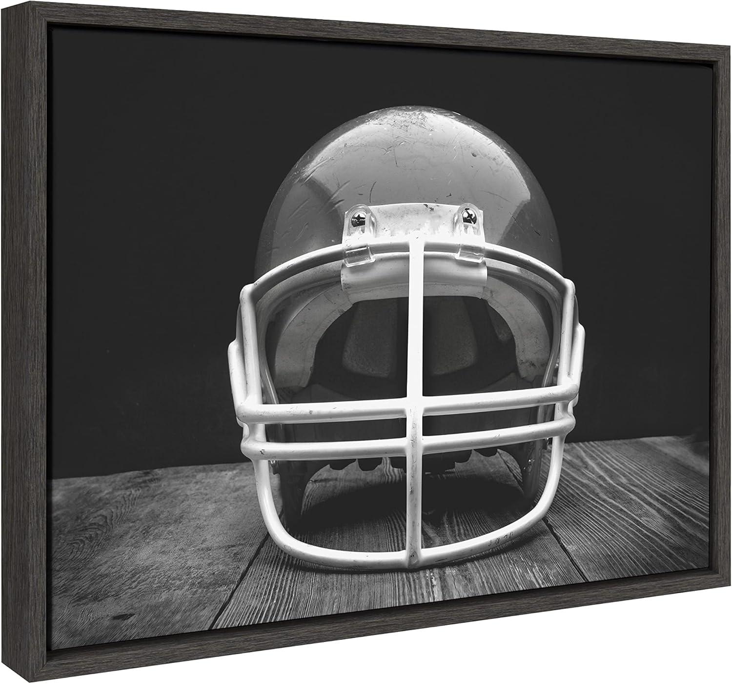 18" x 24" Sylvie Vintage Football Helmet Framed Canvas By Shawn St. Peter Gray - DesignOvation