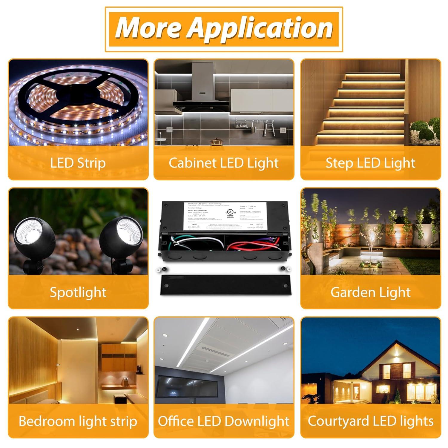 60W Dimmable LED Driver 24V, AC to DC Triac Dimmable Transformer Power Supply, Dimming LED Driver, Compatible with lutron and leviton Dimmer, TRIAC/Phase/0-10V /1-10V/Potentiometer/10V PWM UL Listed