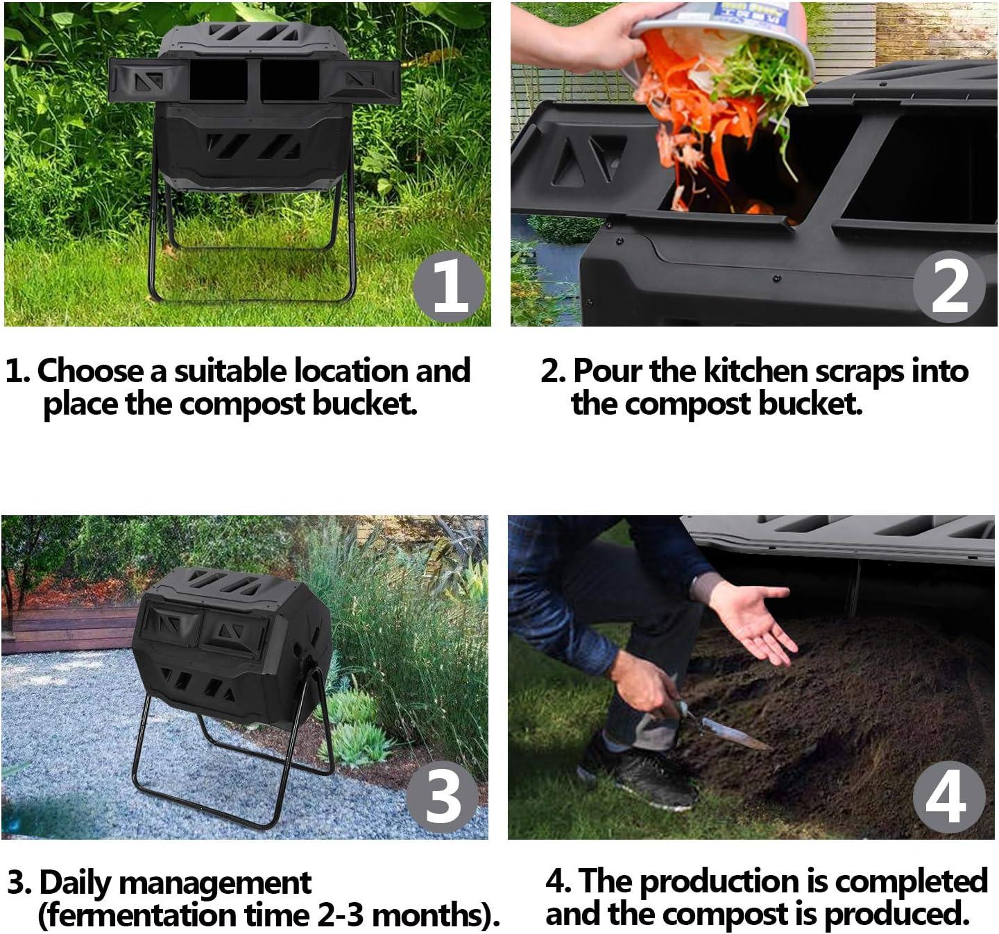 Black,43 Gallon,Outdoor,Tumbling ,Dual Rotating ,Batch Compost Bin