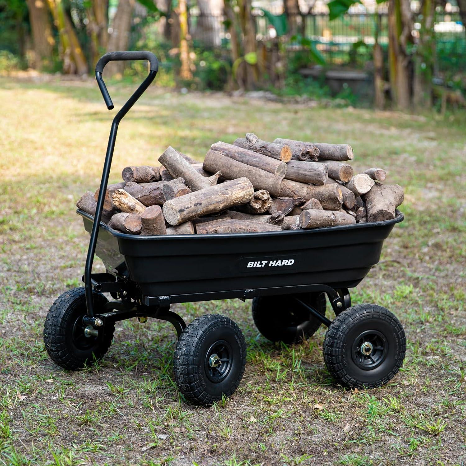 Black Heavy-Duty Poly Garden Dump Cart with No-Flat Tires