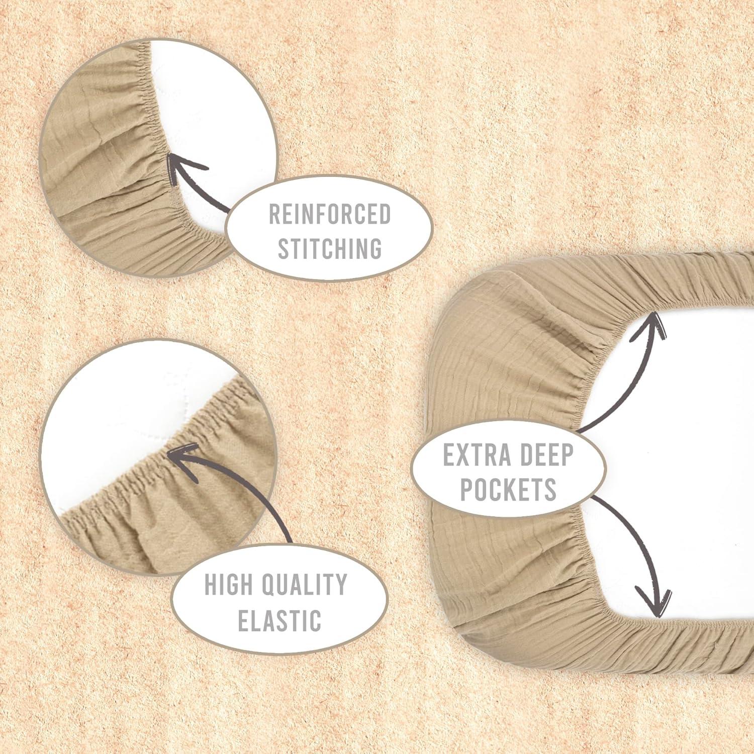 Bublo Baby Baby Muslin Bassinet Sheet Set, 3 Pack Organic Cotton Universal Fitted Bedding Cover for Oval, Hourglass & Rectangle Bassinet Mattress, Fitted Sheets Size 32 x 16 x 4 Inches