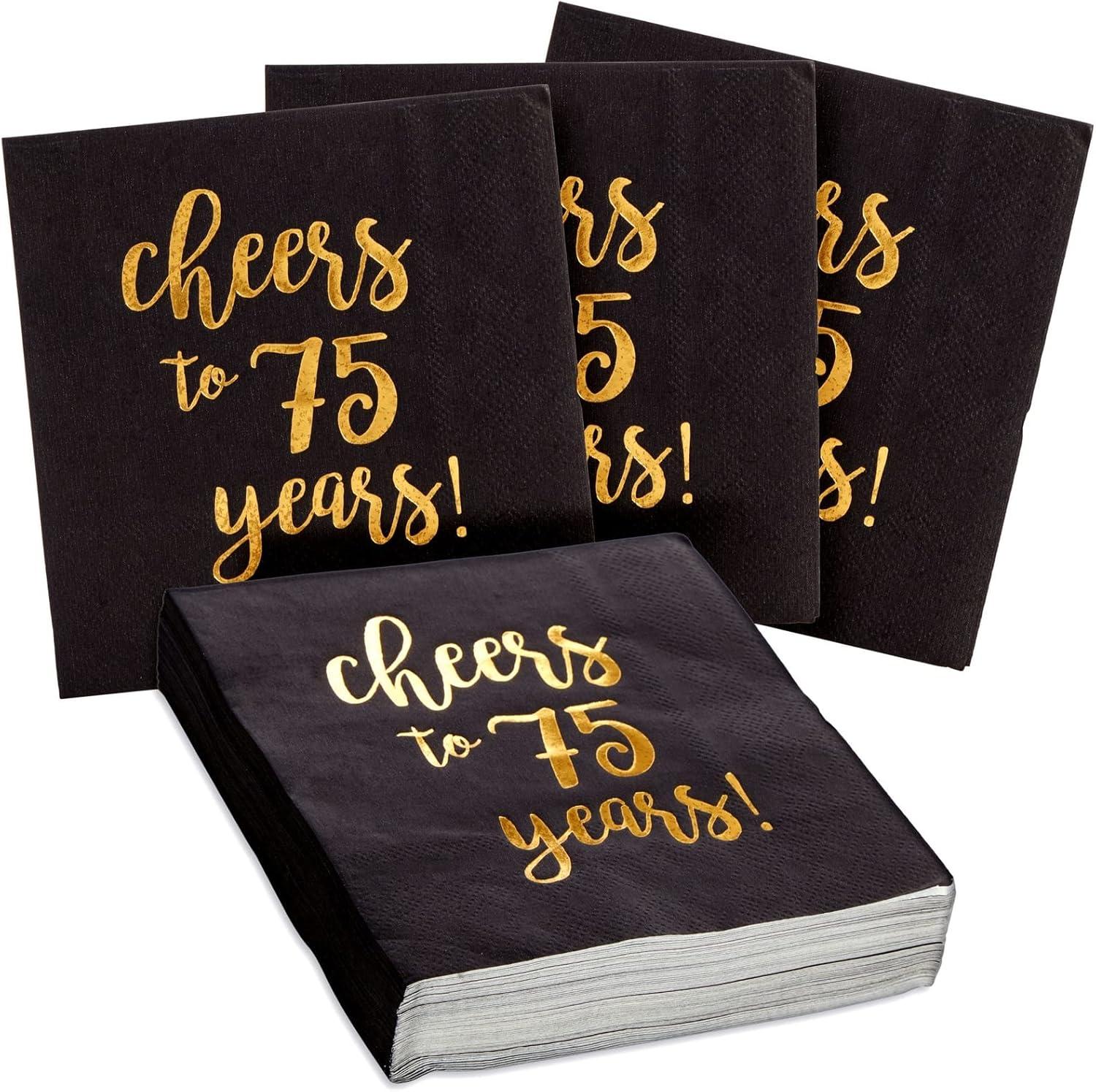 Sparkle and Bash 50 Pack 75 Birthday Party Cocktail Napkins, Cheers to 75 Years (5 x 5 In)