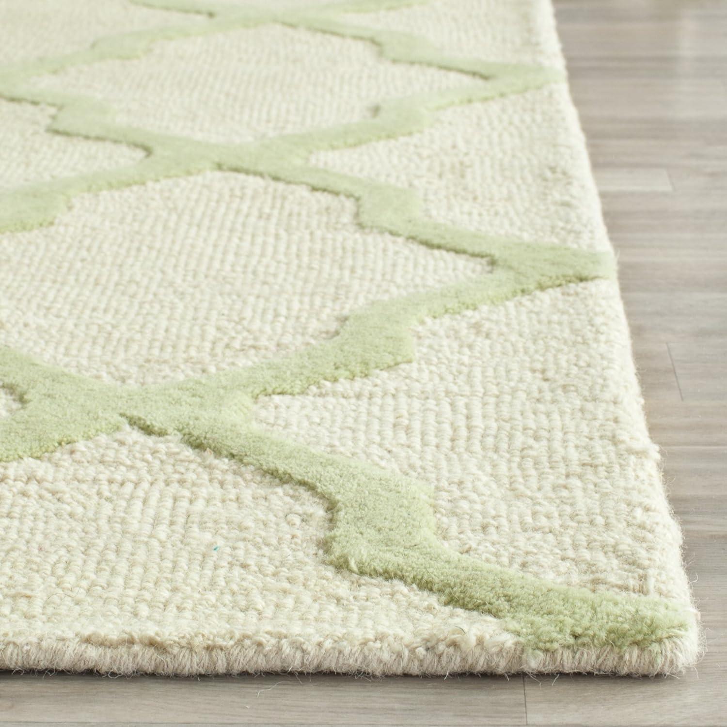 Cannen Geometric Handmade Tufted Wool Ivory/Light Green Area Rug