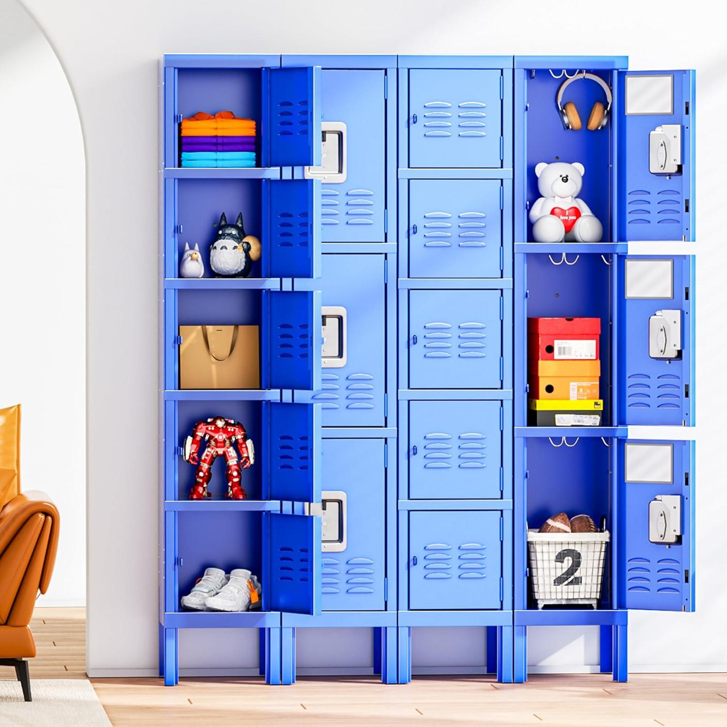 Blue Triple-Tier Lockable Steel Office Locker Cabinet