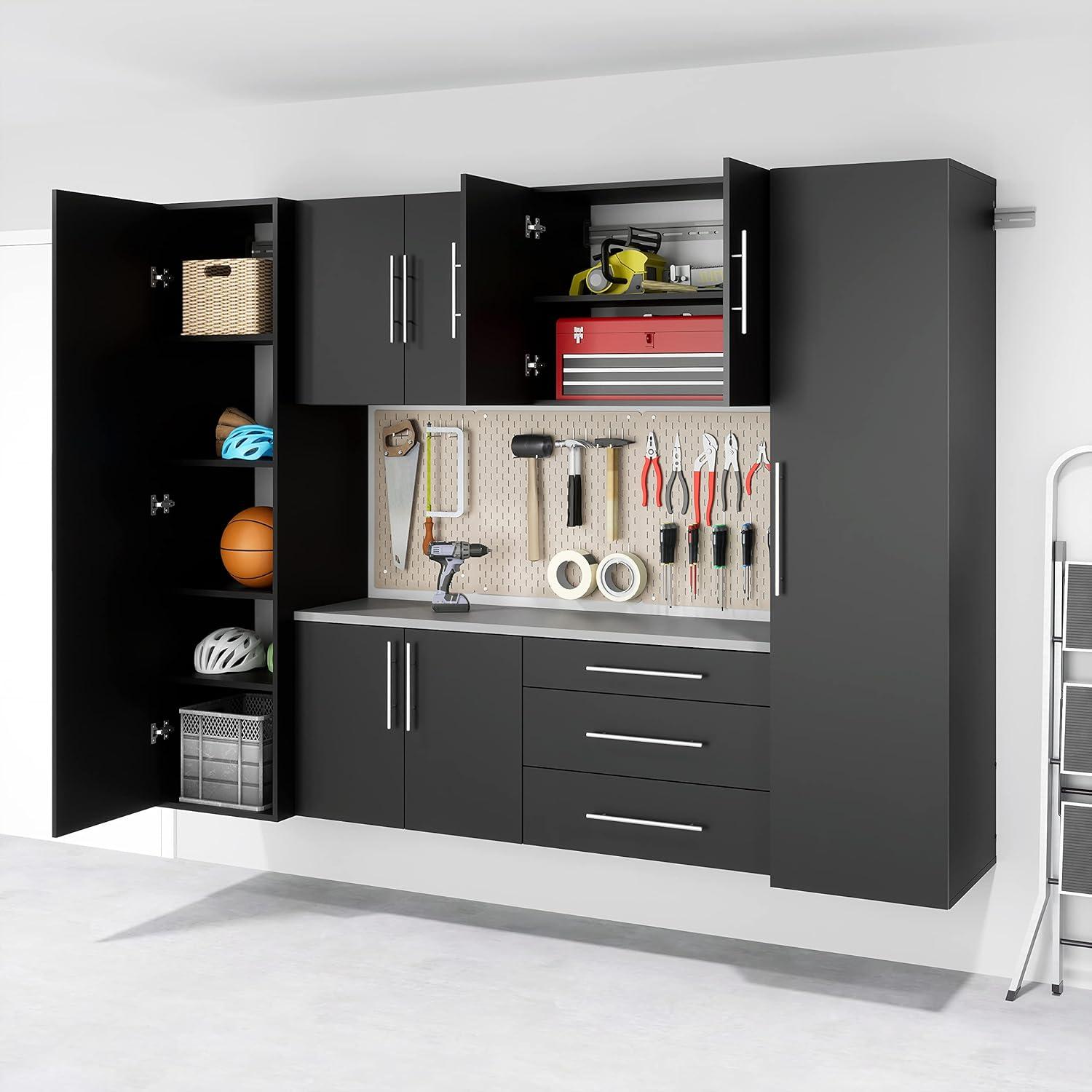 Versatile Wall-Mounted Black Laminated Composite Wood 3-Drawer Cabinet