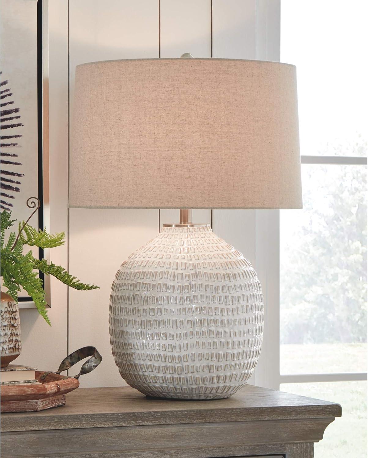 Jamon Ceramic Table Lamp Beige - Signature Design by Ashley: Glazed Texture, 3-Way Switch, UL Listed