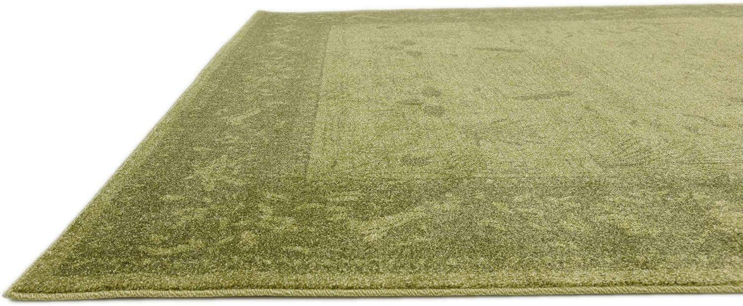 Green Floral Synthetic Rectangular Area Rug with Border Embellishment