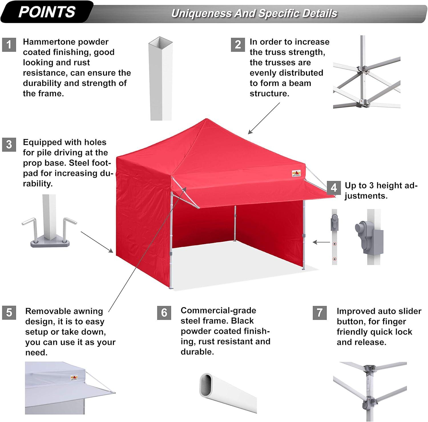 ABCCANOPY 10x10 Pop up Canopy Tent with Sidewalls - Easy up Canopies with Awning, Outdoor Tents for Parties, Market, Commercial Events, Red