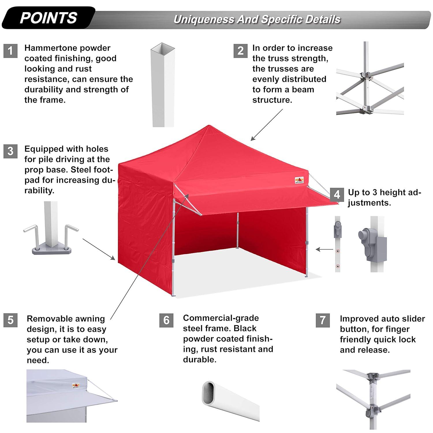 ABCCANOPY 10x10 Pop up Canopy Tent with Sidewalls - Easy up Canopies with Awning, Outdoor Tents for Parties, Market, Commercial Events, Red