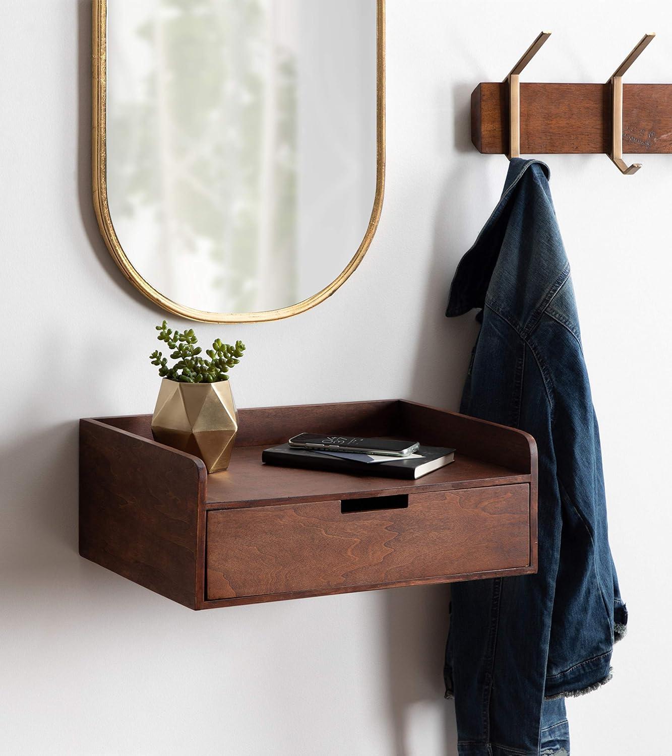 18" x 12" x 6.5" Kitt Floating Shelf Side Table Walnut Brown - Kate & Laurel All Things Decor