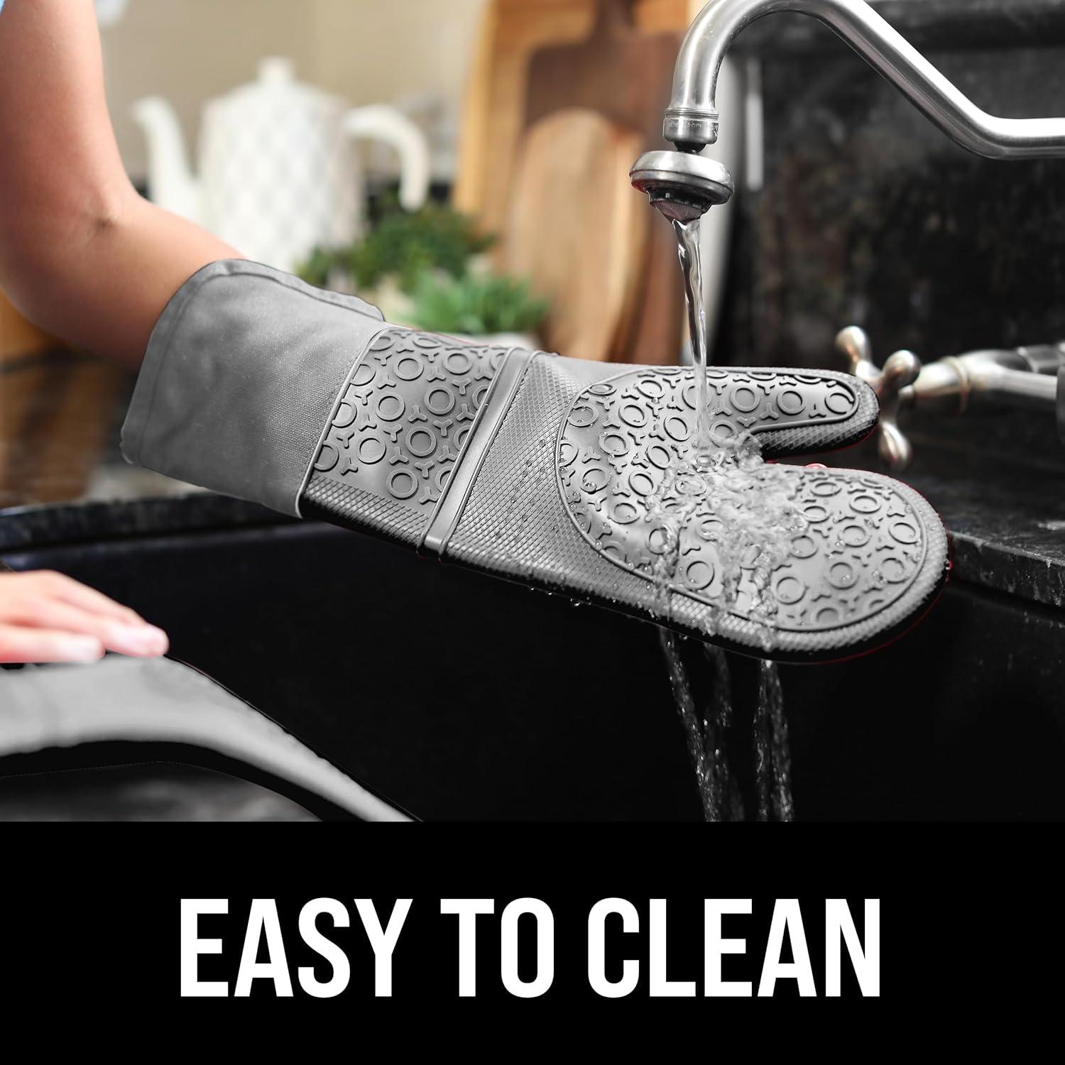 HOMWE Extra Long Professional Silicone Oven Mitt, Oven Mitts with Quilted Liner, Heat Resistant Pot Holders, Flexible Oven Gloves, Gray, 1 Pair, 14.7 Inch