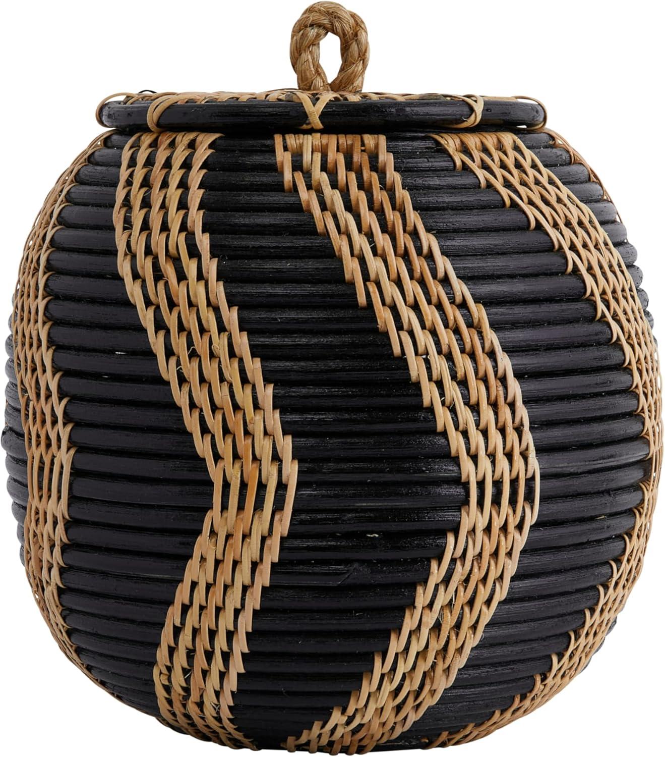 Bloomingville Decorative Handwoven Rattan Storage Basket Storage with Lid, Natural and Black