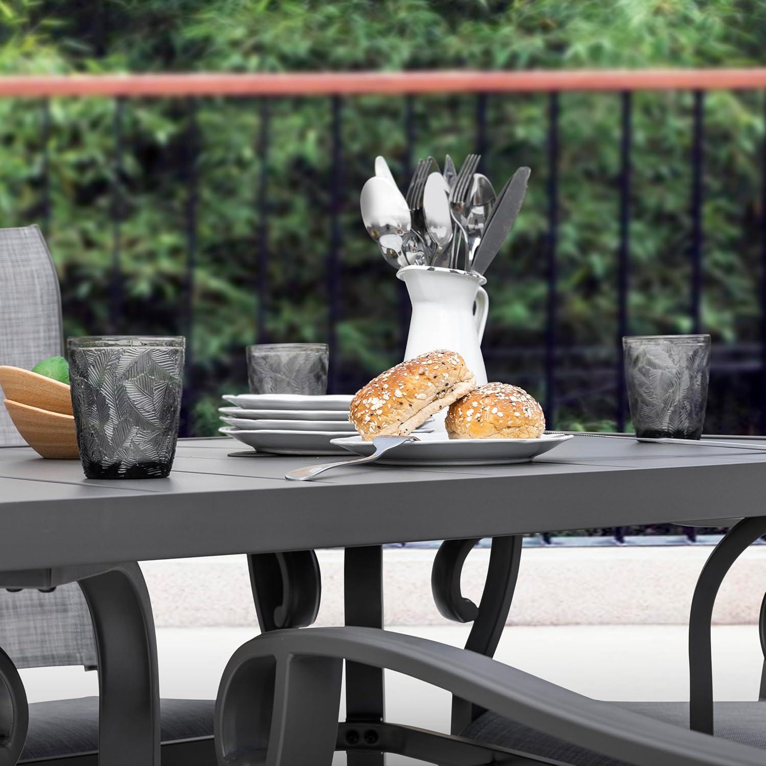 Nuu Garden 37" Outdoor Patio Table, 4 Person Steel Slat Square Dining Table with 1.57" Umbrella Hole, Slatted Top and Powder Coated Iron Frame, Gray