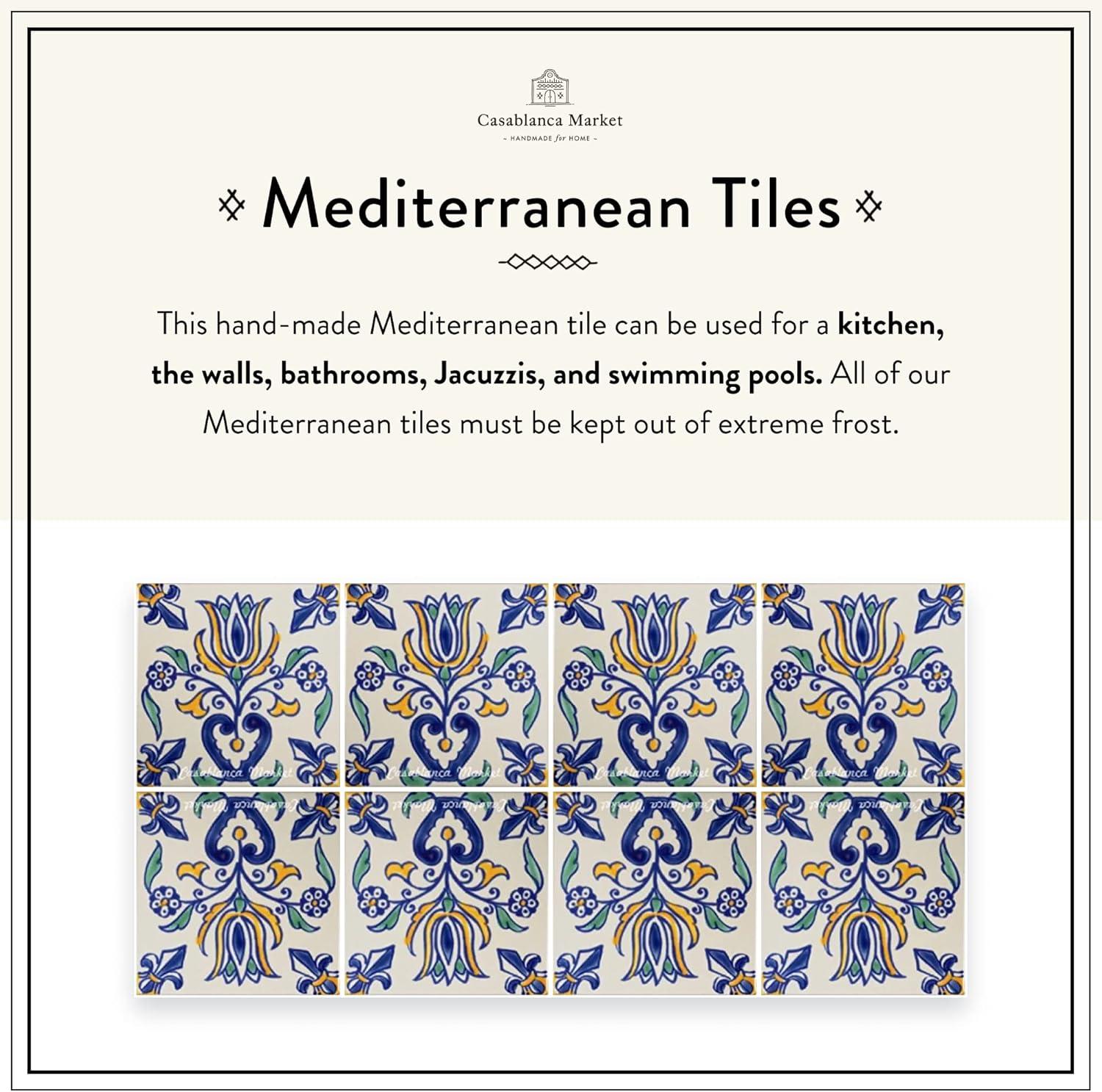 Casablanca Market Mediterranean 4'' x 4'' Hand Painted Ceramic Decorative Accent Tile