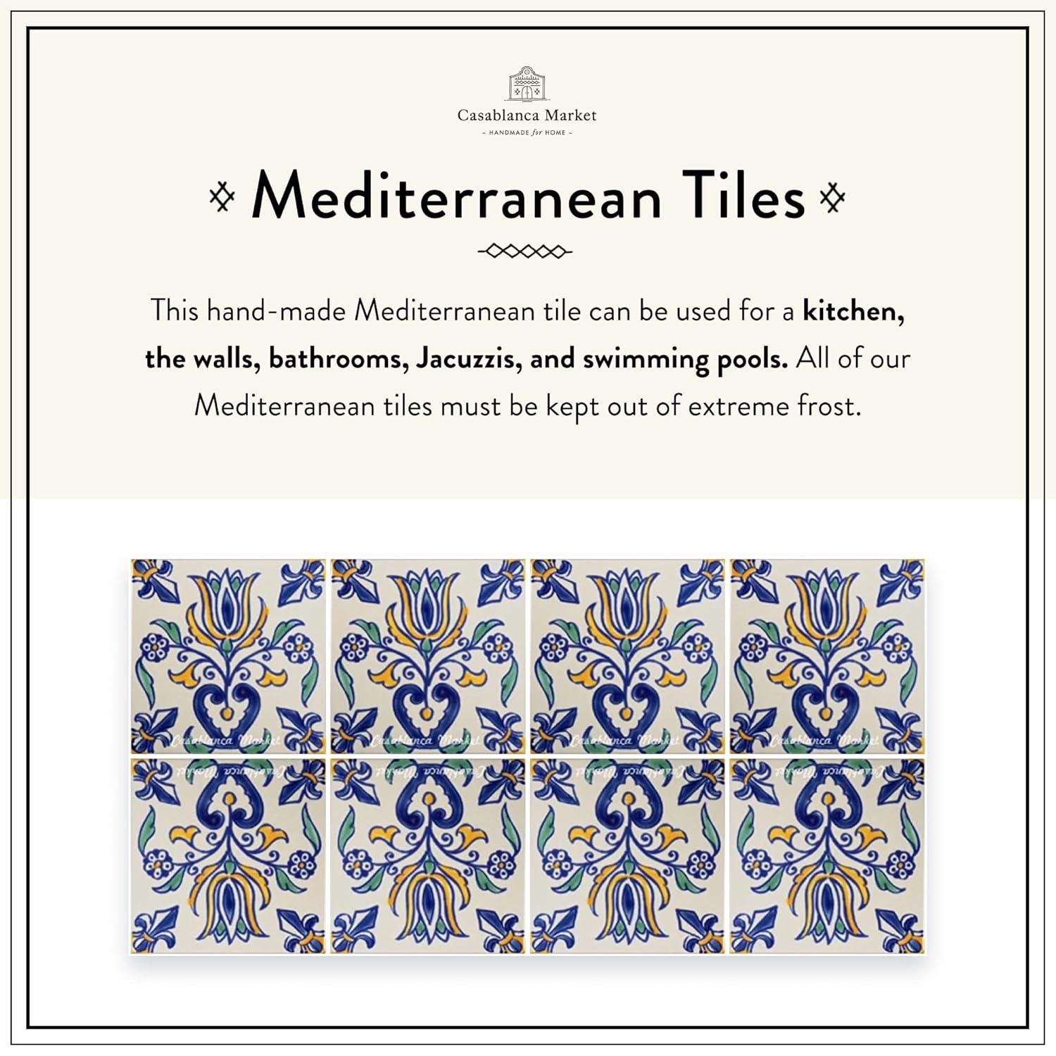 Casablanca Market Mediterranean 4'' x 4'' Hand Painted Ceramic Decorative Accent Tile