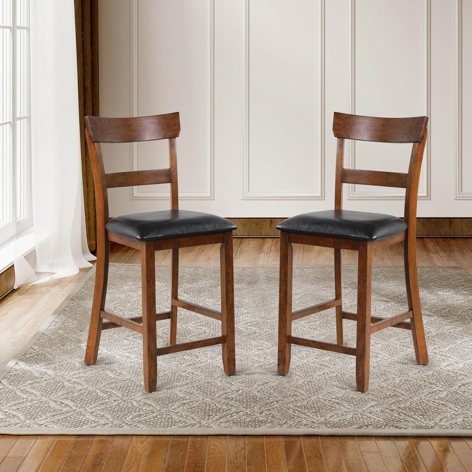 Topbuy Set of 2 Bar Stools Vintage Wooden Dining Chair for Kitchen, Bistro Brown&Black