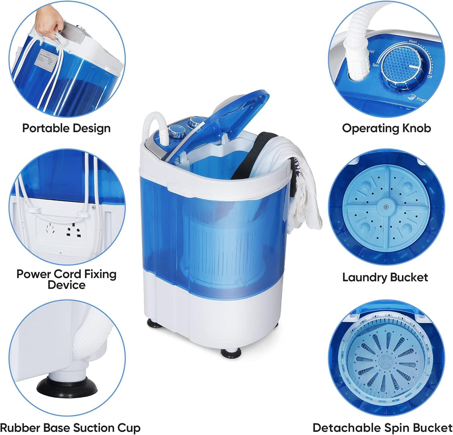 Portable Mini Washing Machine，Small Compact Laundry 4.4lbs Capacity Washer w/Spin Cycle Basket and Drain Hose Drum Washing Machine