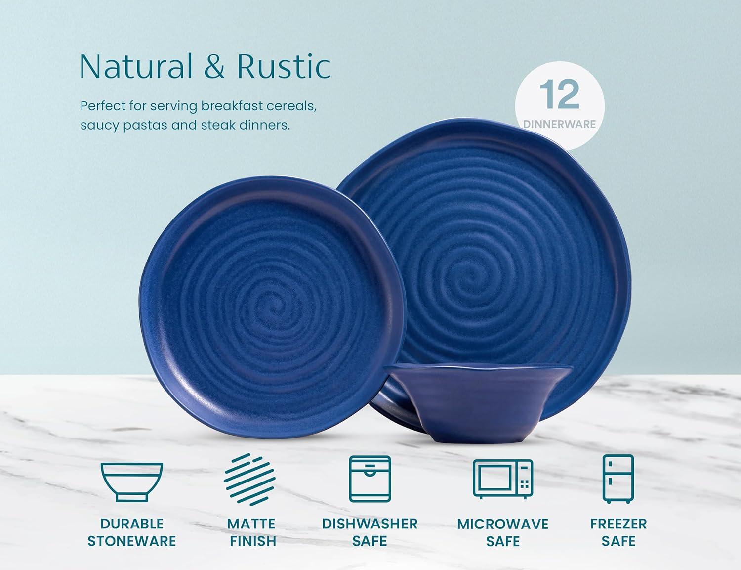 Ceramic Dinnerware Set, 12 Piece, Service for 4, Navy Blue