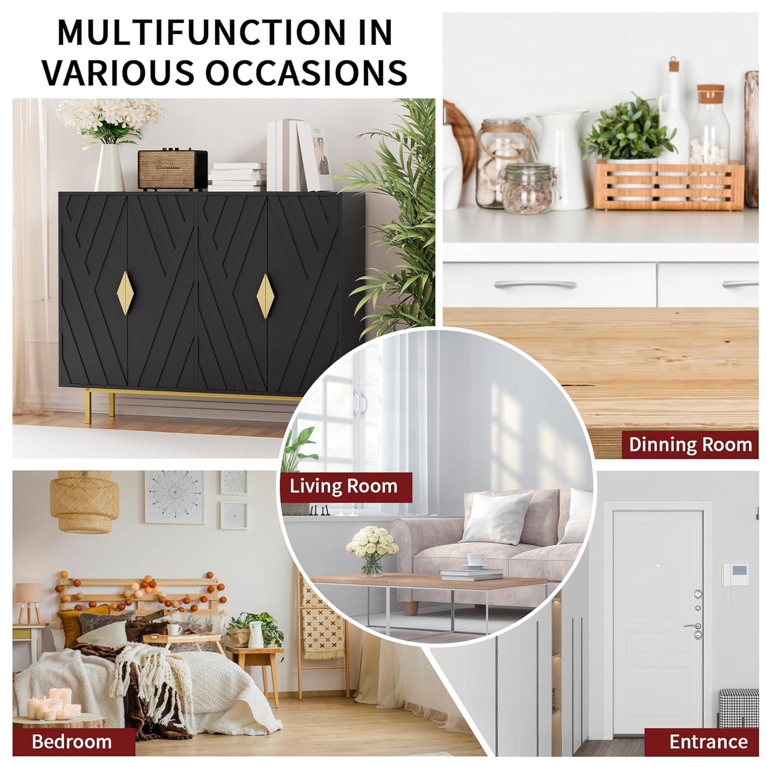 Mercer41 47.2" Accent Cabinet With 3D Geometric Doors