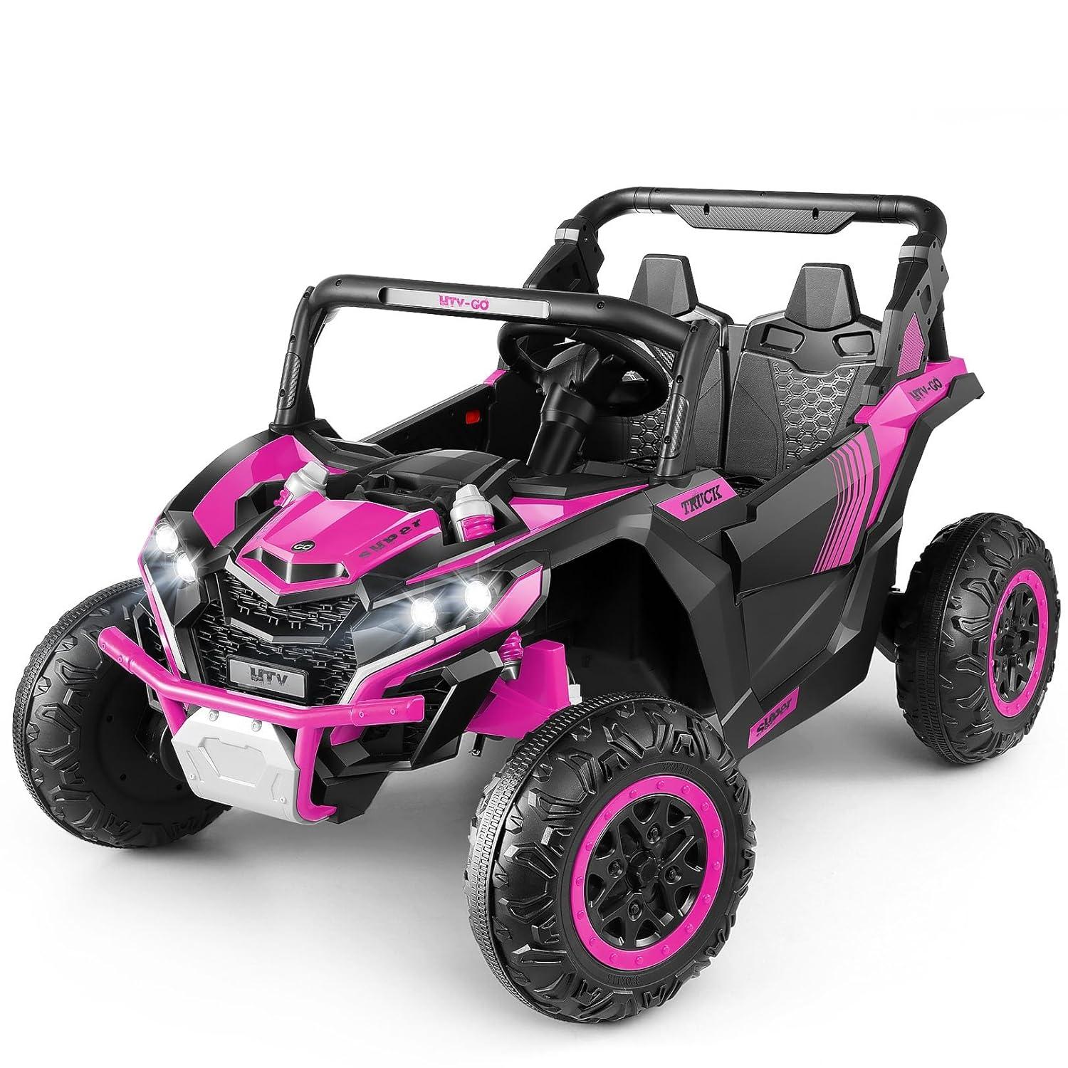 SUSIELADY 24V 2 Plazas Ride-On UTV para Niños, Coche Eléctrico con Control Remoto, Suspensión en las 4 Ruedas, Música, Almacenamiento, Camión de Juguetes Al Aire Libre para Niños Niñas a Partir de 3 Años, Rosa