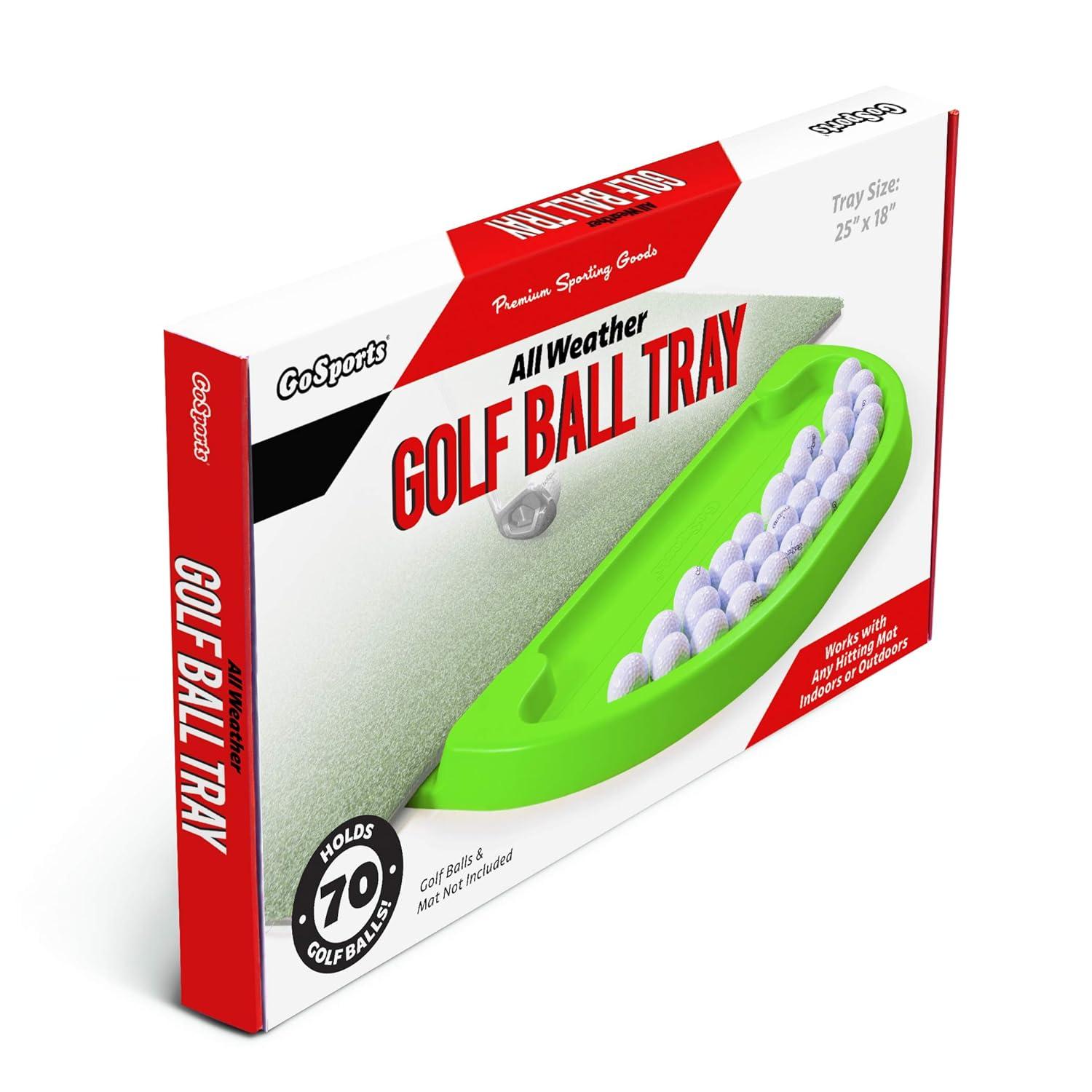 GoSports All-Weather Golf Ball Tray - 70 Ball Capacity - Compatible with all Hitting Mats - Green