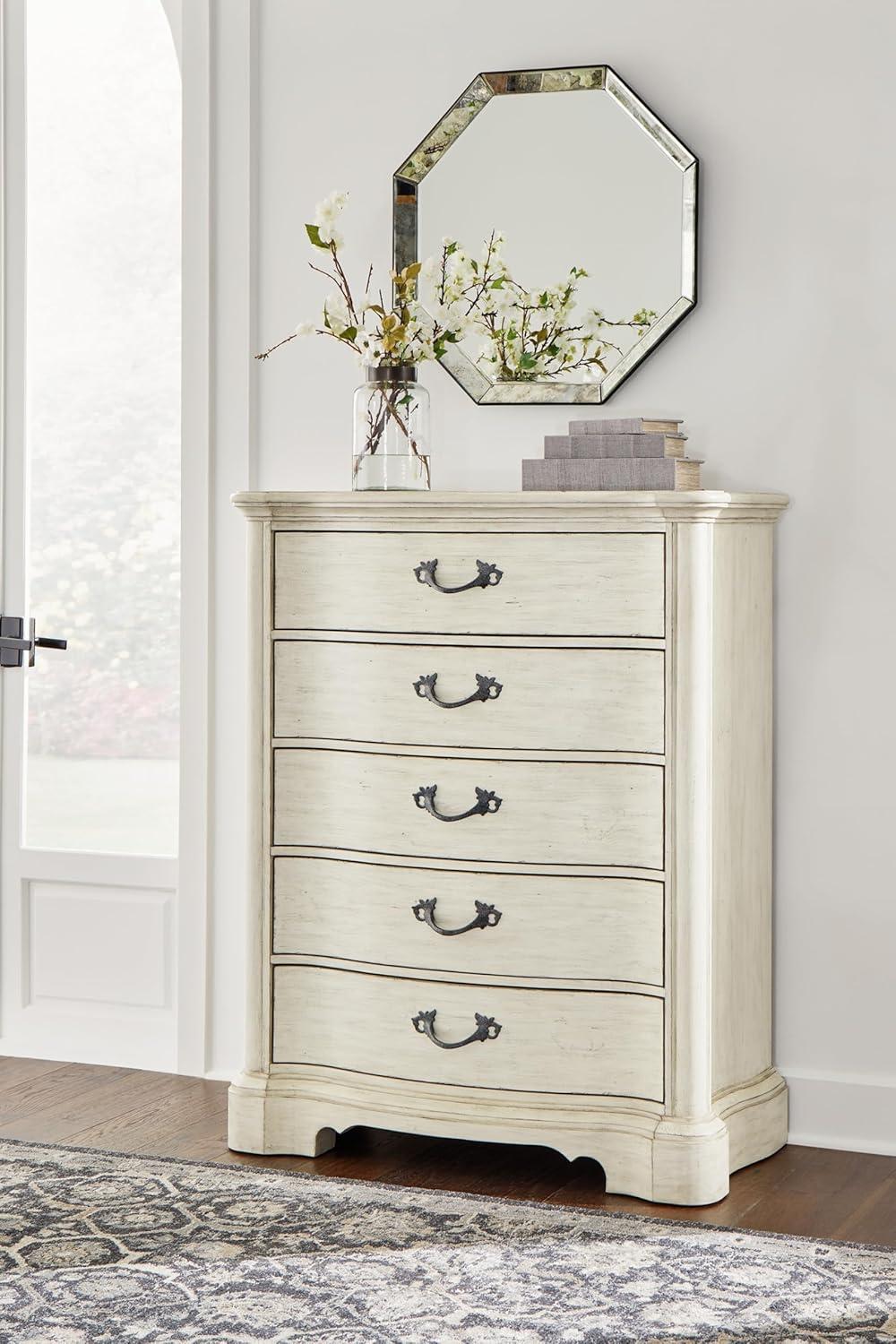 White Traditional 5-Drawer Chest with Dovetail Drawer