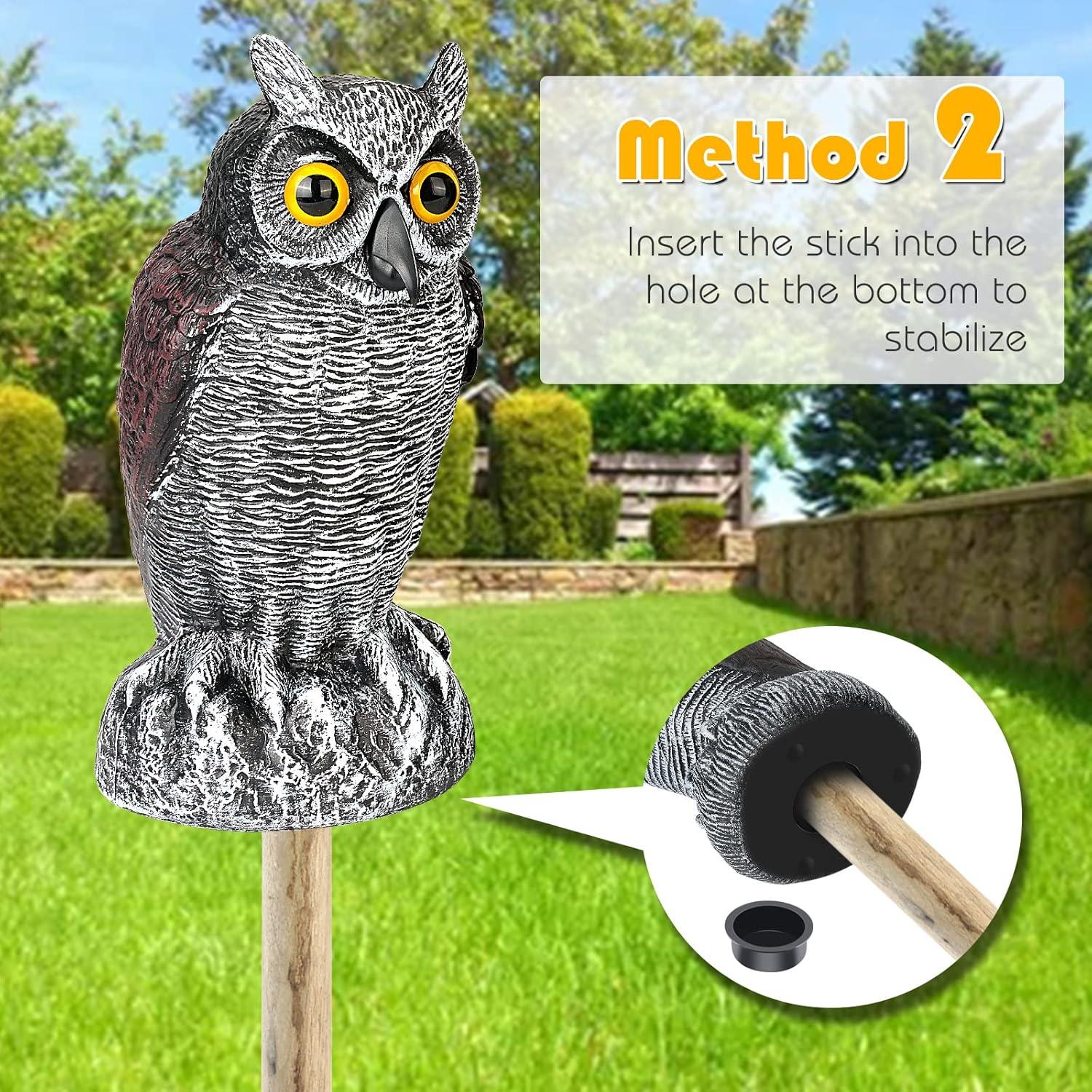3 Pack Fake Owl Decoys to Scare Birds Away from Gardens and Patios, Lifelike Simulation Owl Bird Deterrent, Nature Enemy Scarecrow Plastic Owl Statues, Pest Repellent, Pigeon Deterrent