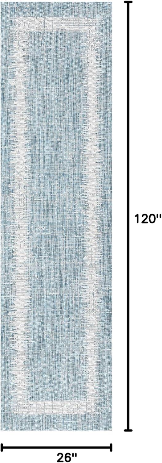 2'x10' Scandi Minimalist Border Indoor/Outdoor Runner Rug, Aqua - JONATHAN Y