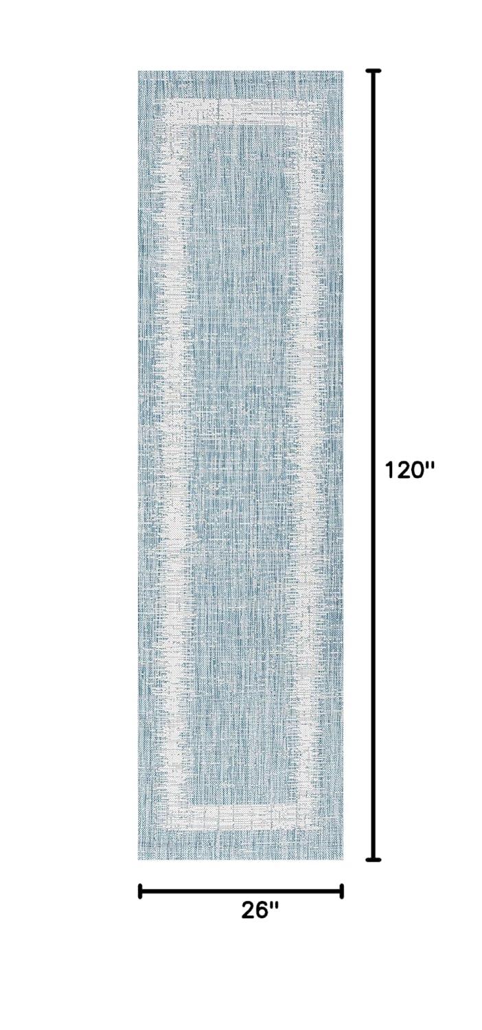 2'x10' Scandi Minimalist Border Indoor/Outdoor Runner Rug, Aqua - JONATHAN Y