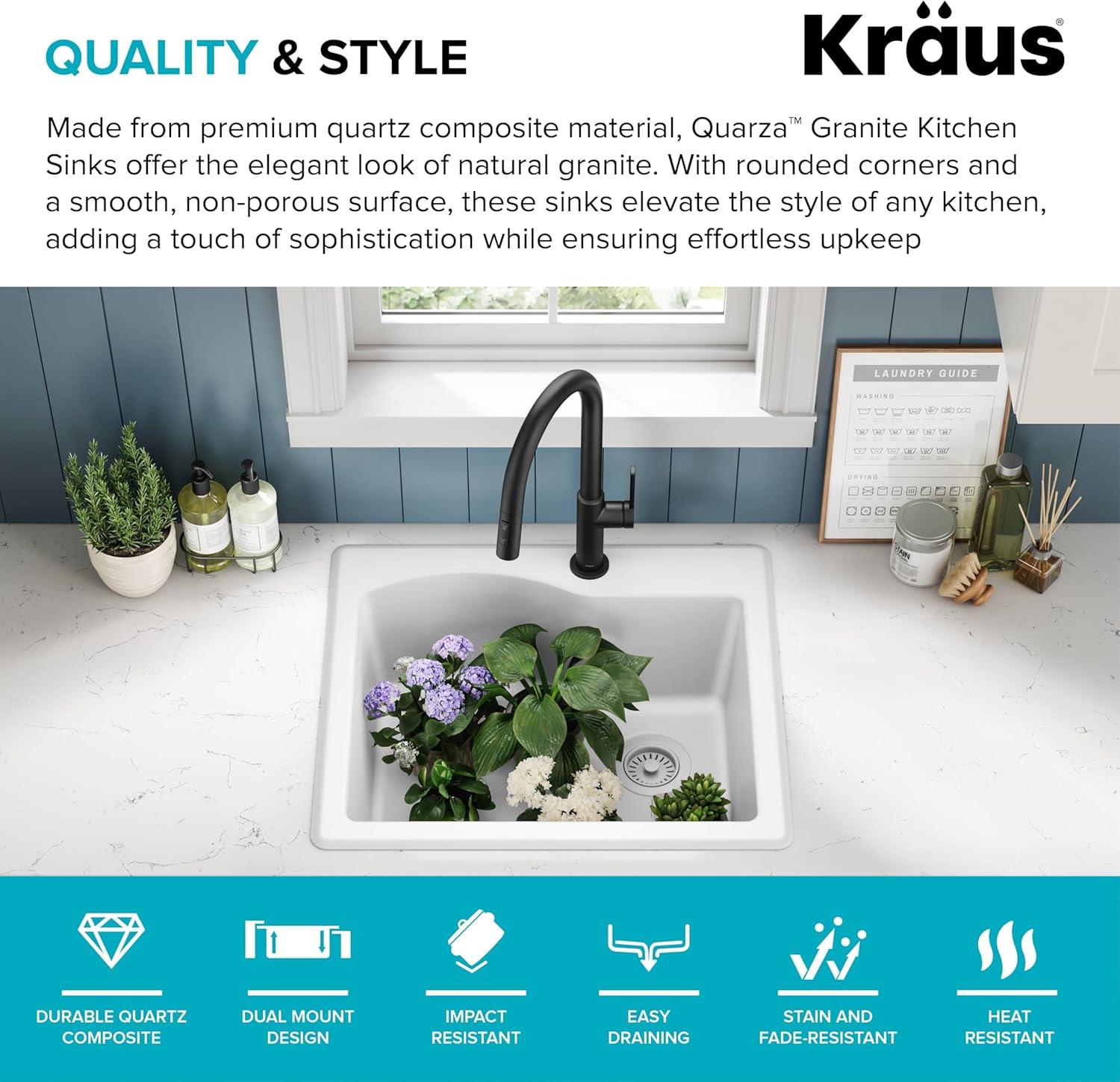 KRAUS Quarza™ 25" L Dual Mount Single Bowl Granite Kitchen Sink