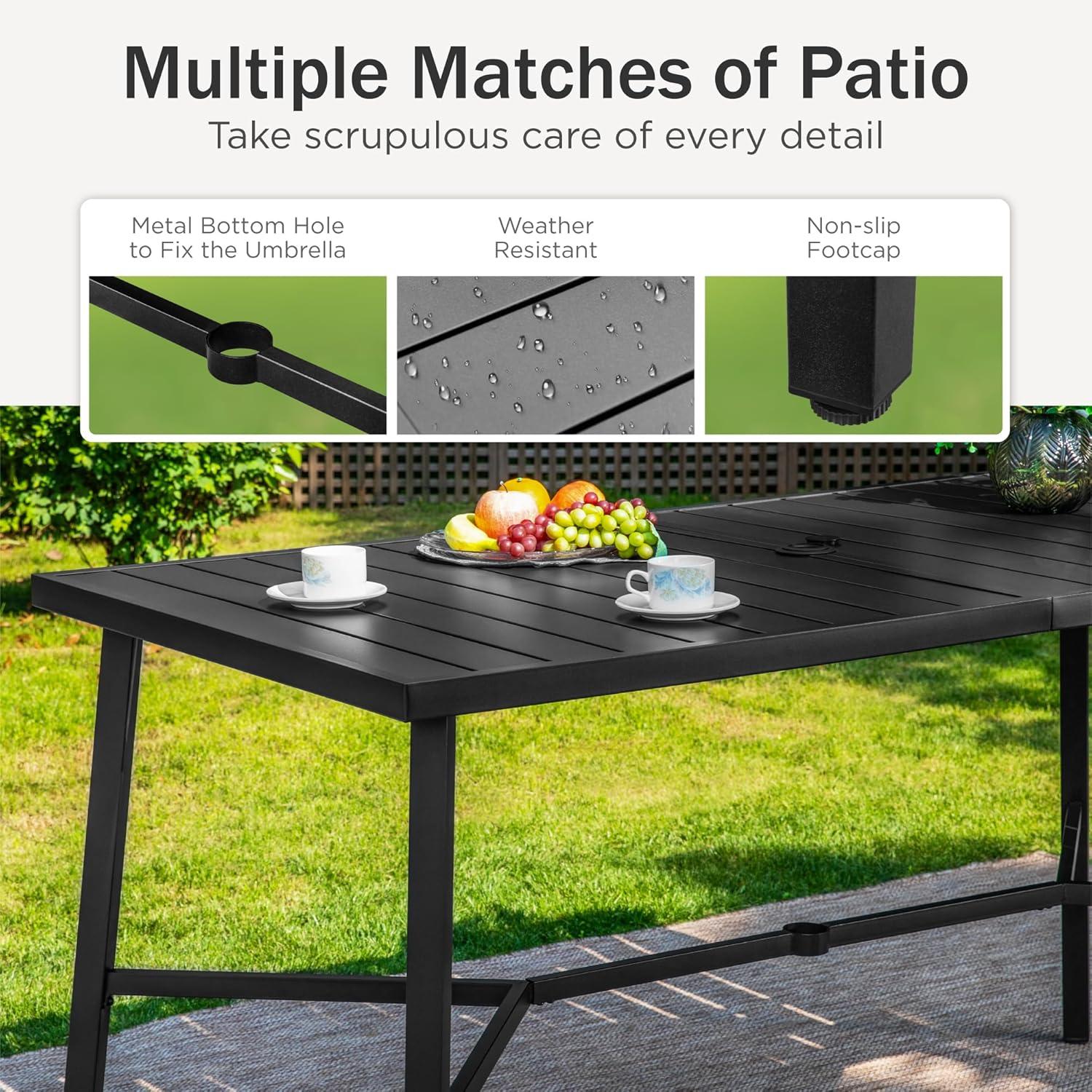 Black Steel Rectangular Outdoor Patio Bar Dining Table with Umbrella Hole