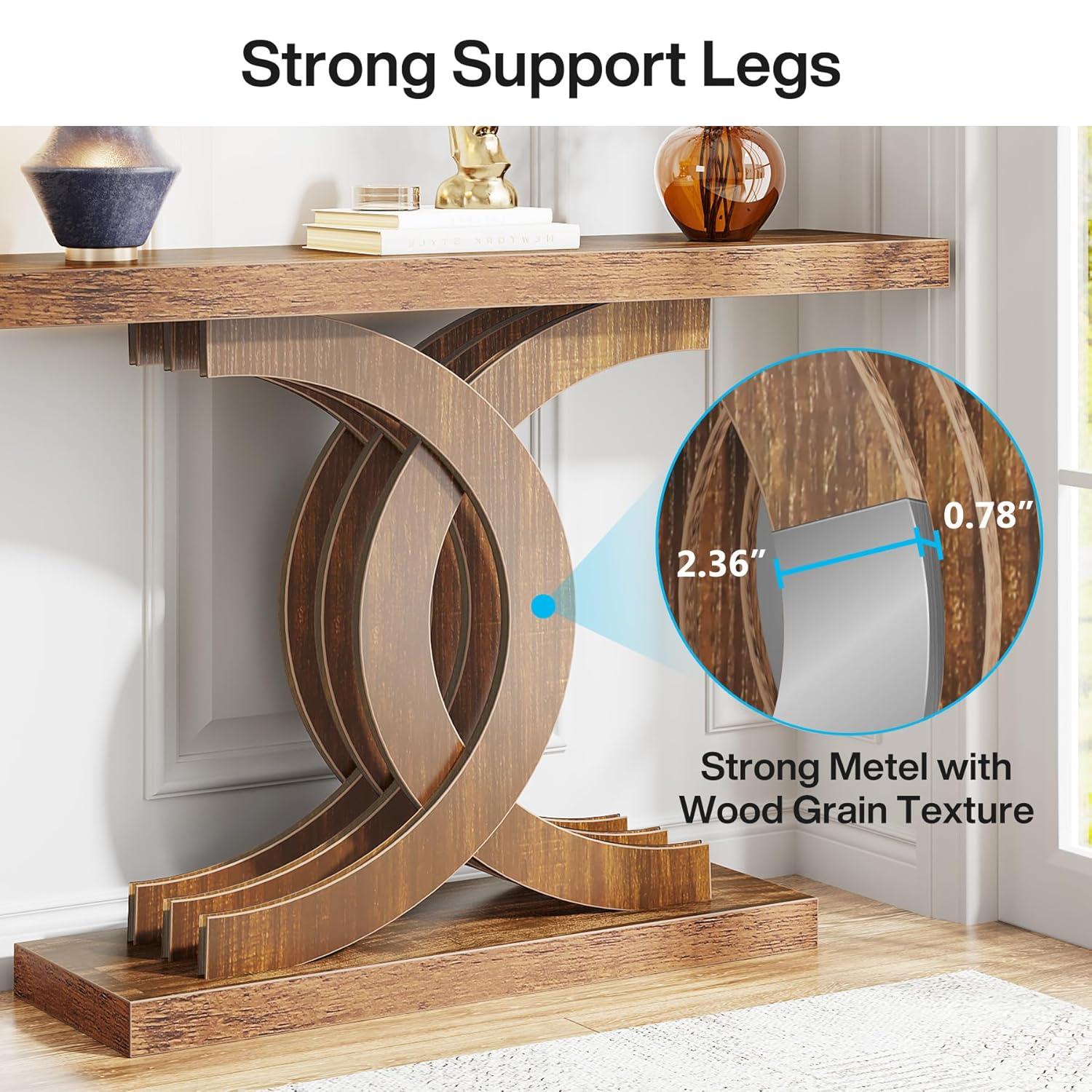 Tribesigns Modern 39-inch Console Tables, Farmhouse Entryway Table with Geometric Base, Wooden Narrow Hallway Table/Sofa Table for Living Room, Brown