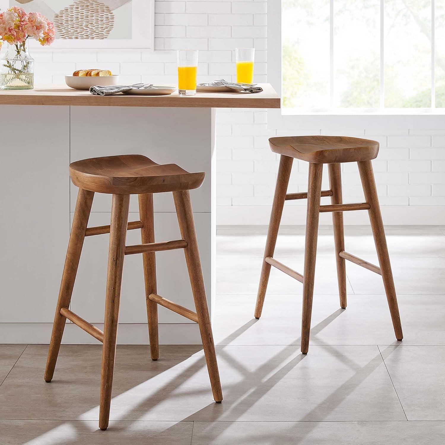 Modway EEI-6739-WAL Saville Backless Wood Counter Stools - Set of 2, Walnut