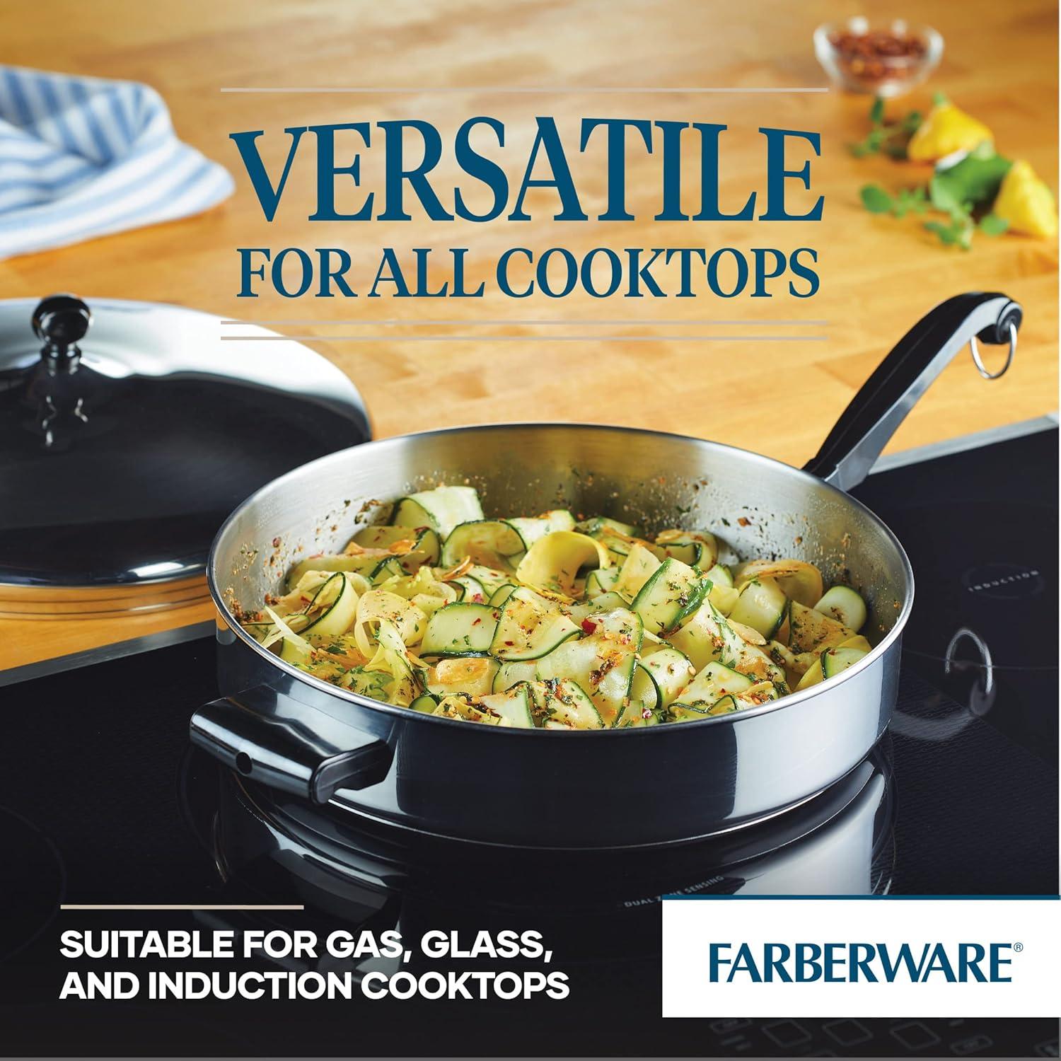 Farberware Classic Series 4.5qt Stainless Steel Saute Pan with Helper Handle and Lid Silver